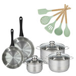 Fackelmann Lot 3 Faitouts 16/20/24cm et 2 Poêles 20/24cm Fackelmann Généva avec 5 ustensiles