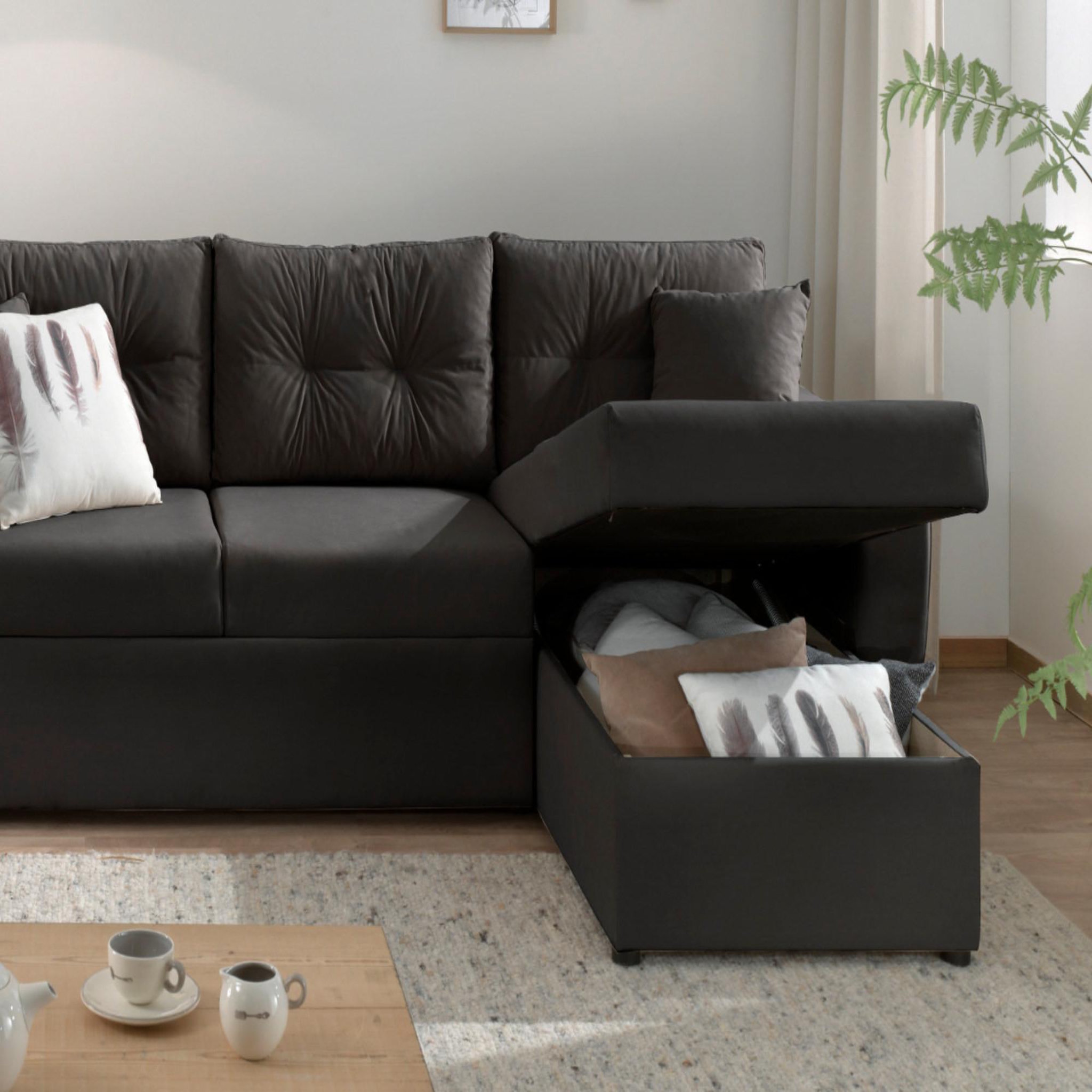 Voir la diapositive 4 : BEST MOBILIER Astoria - canapé d'angle réversible - convertible avec coffre - style contemporain- 4 places