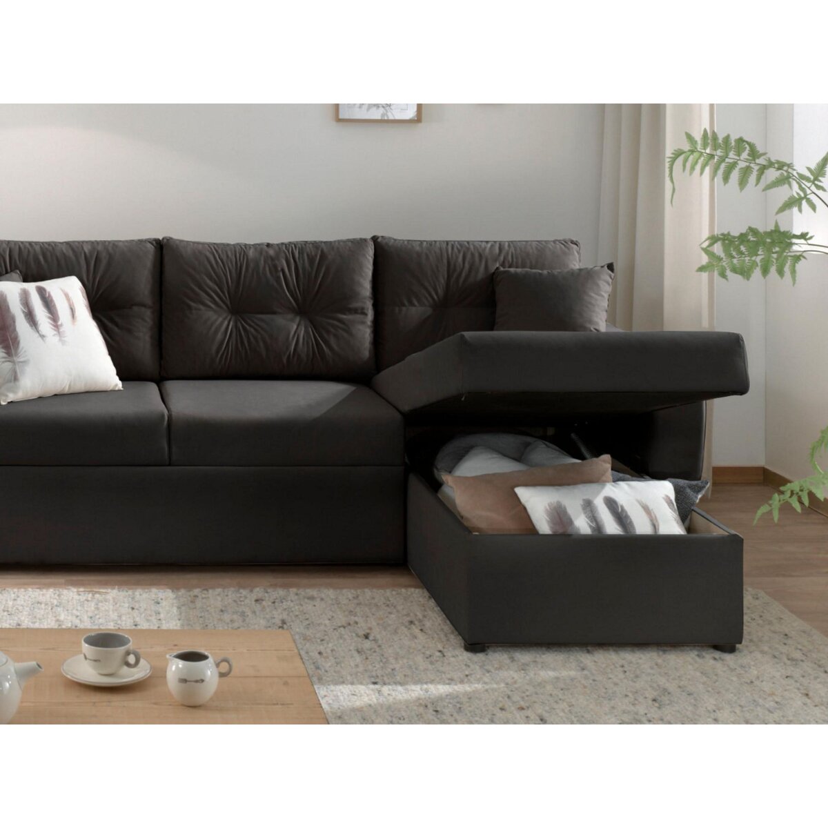 BEST MOBILIER Astoria - canapé d'angle réversible - convertible avec coffre - style contemporain- 4 places