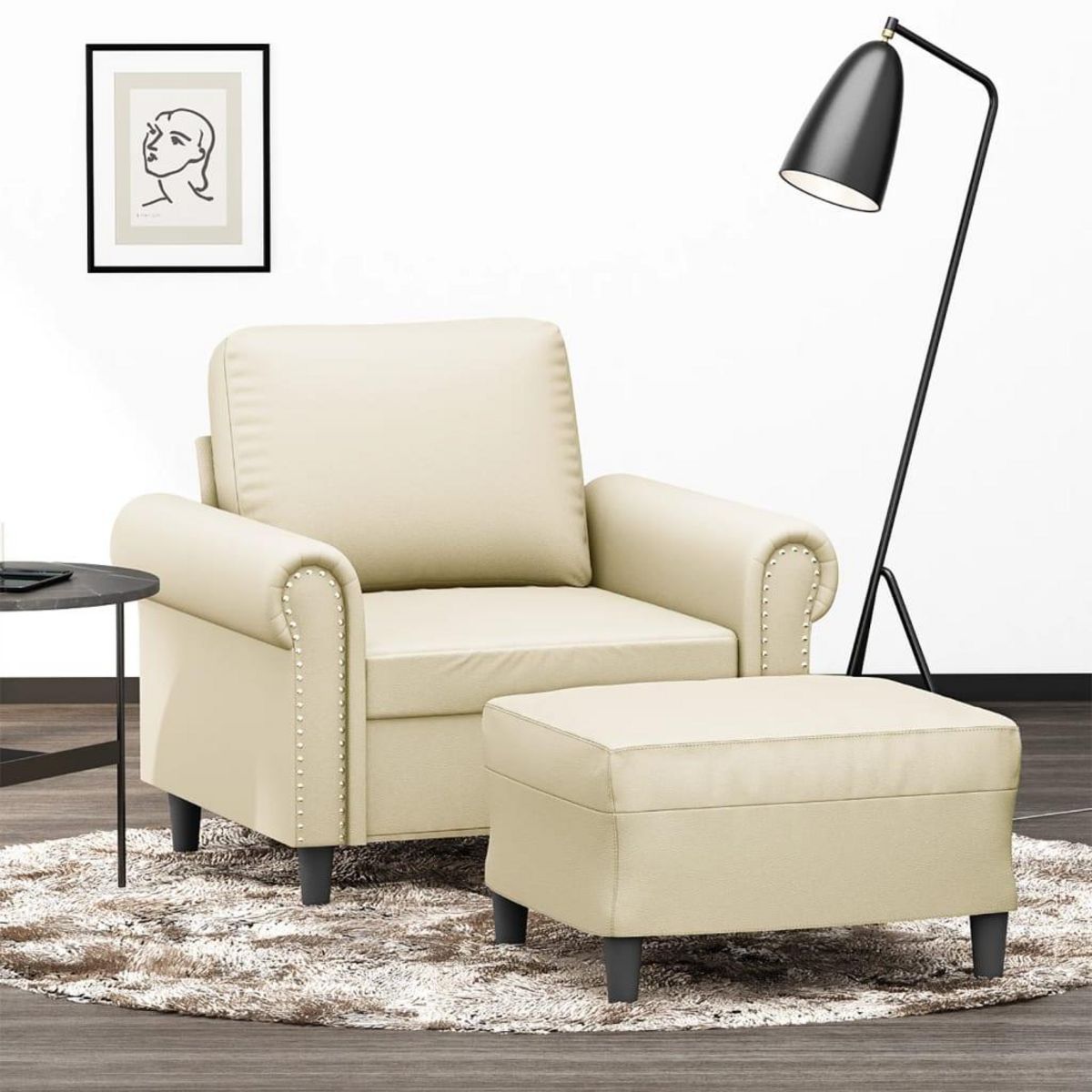 VIDAXL Fauteuil avec repose-pied Creme 60 cm Similicuir