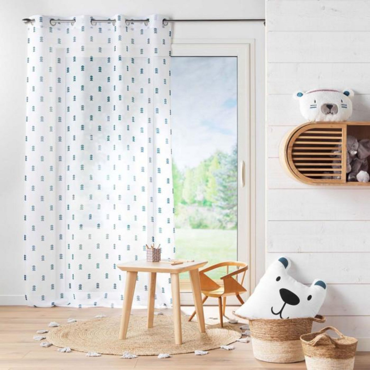 Paris Prix Rideau Voilage à Œillets  Geokid  140x240cm Bleu Pétrole