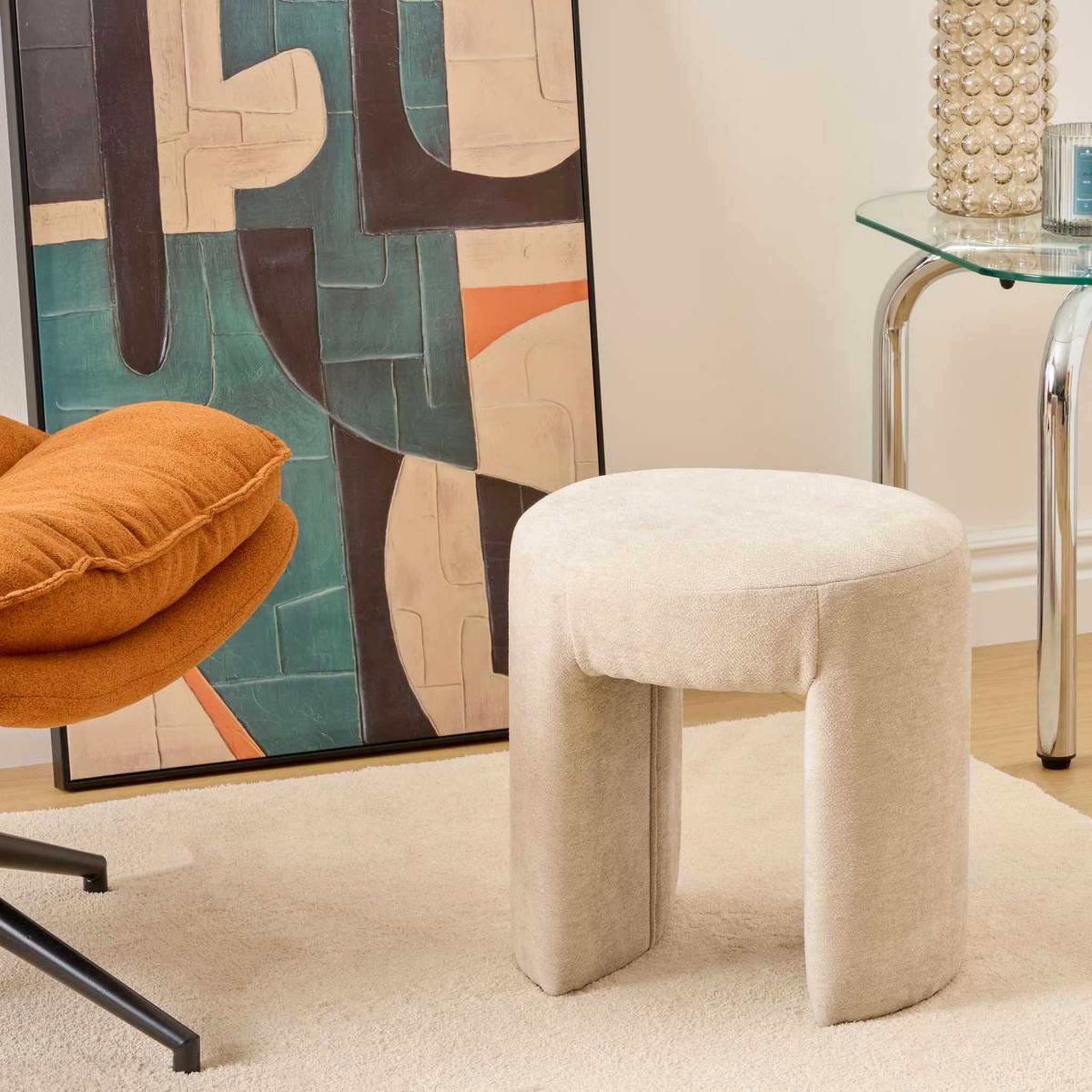 Voir la diapositive 5 : ATMOSPHERA Pouf design en tissu  jin  38cm beige