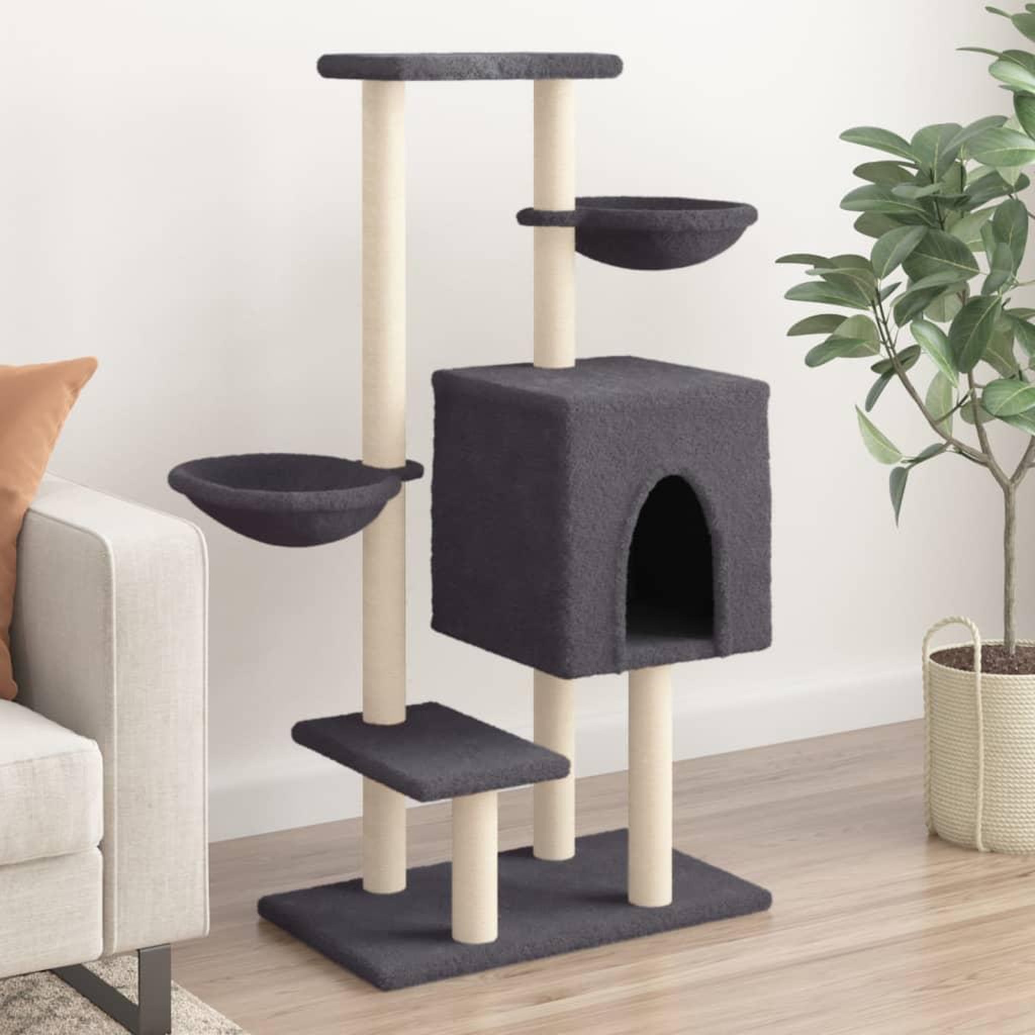 VIDAXL Arbre a chat avec griffoirs en sisal gris fonce 117 cm