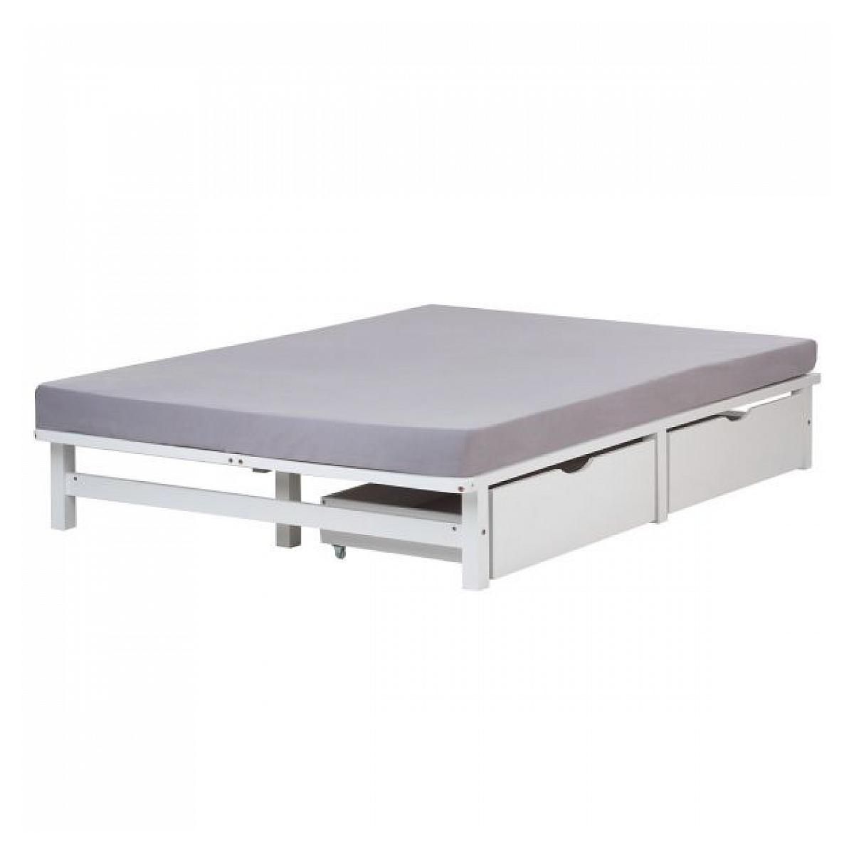 HomeStyle4U Lit en palette blanc 140x200 cm avec 2 tiroirs sommier à lattes