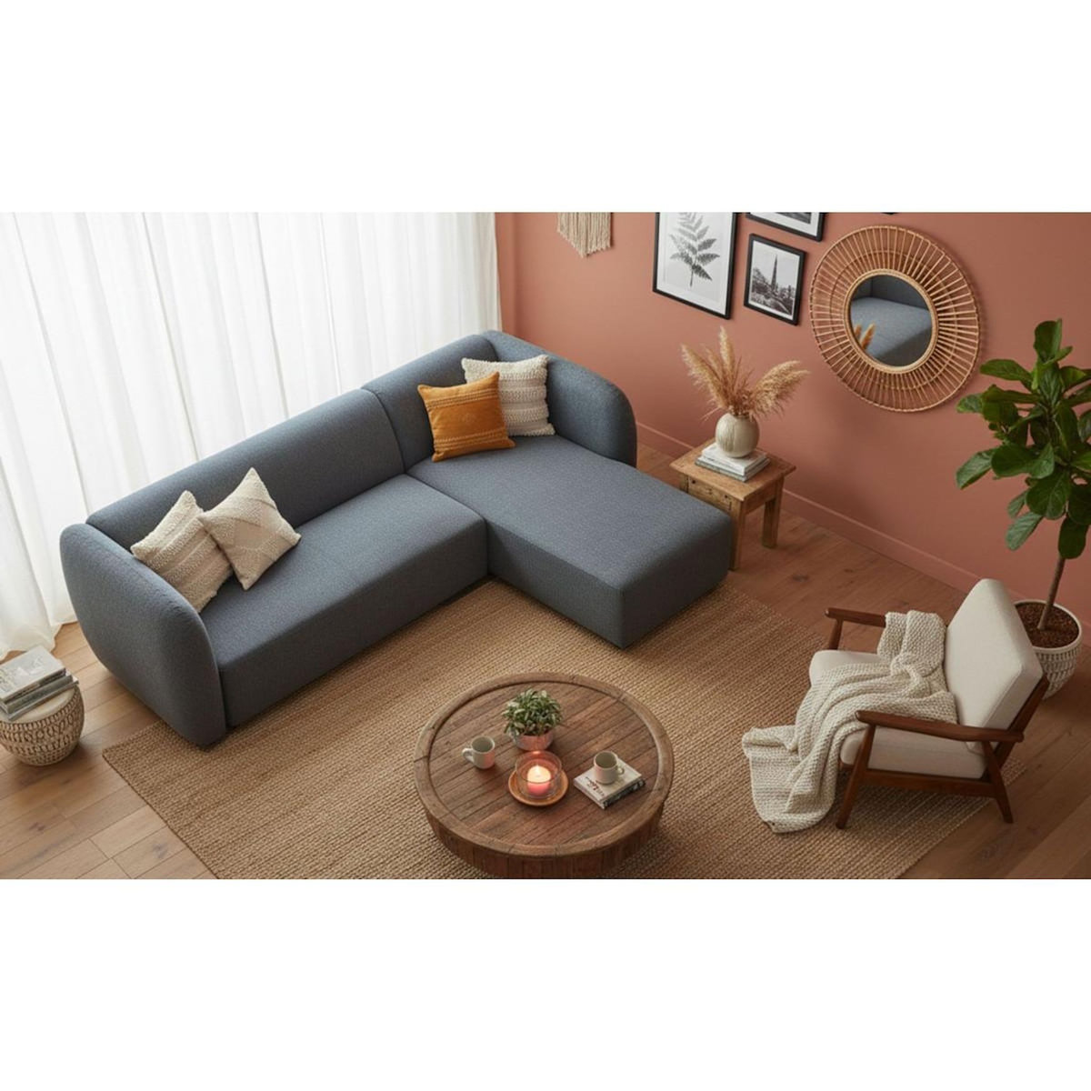 Paris Prix Canapé d'Angle Réversible Bouclette  Jerry  287cm Gris