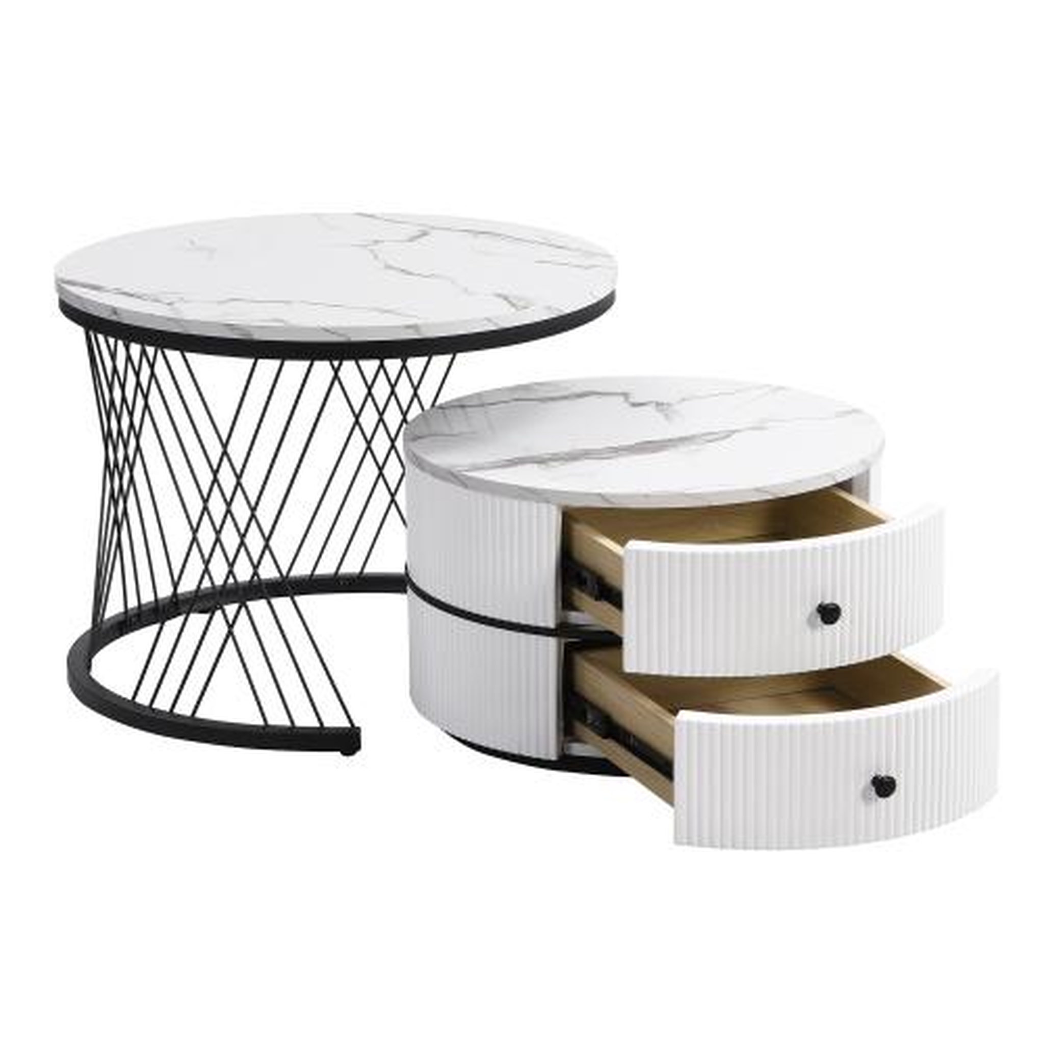 Voir la diapositive 6 : MERAX Lot De 2 Table Basse Gigognes Rond Avec 2 Tiroirs