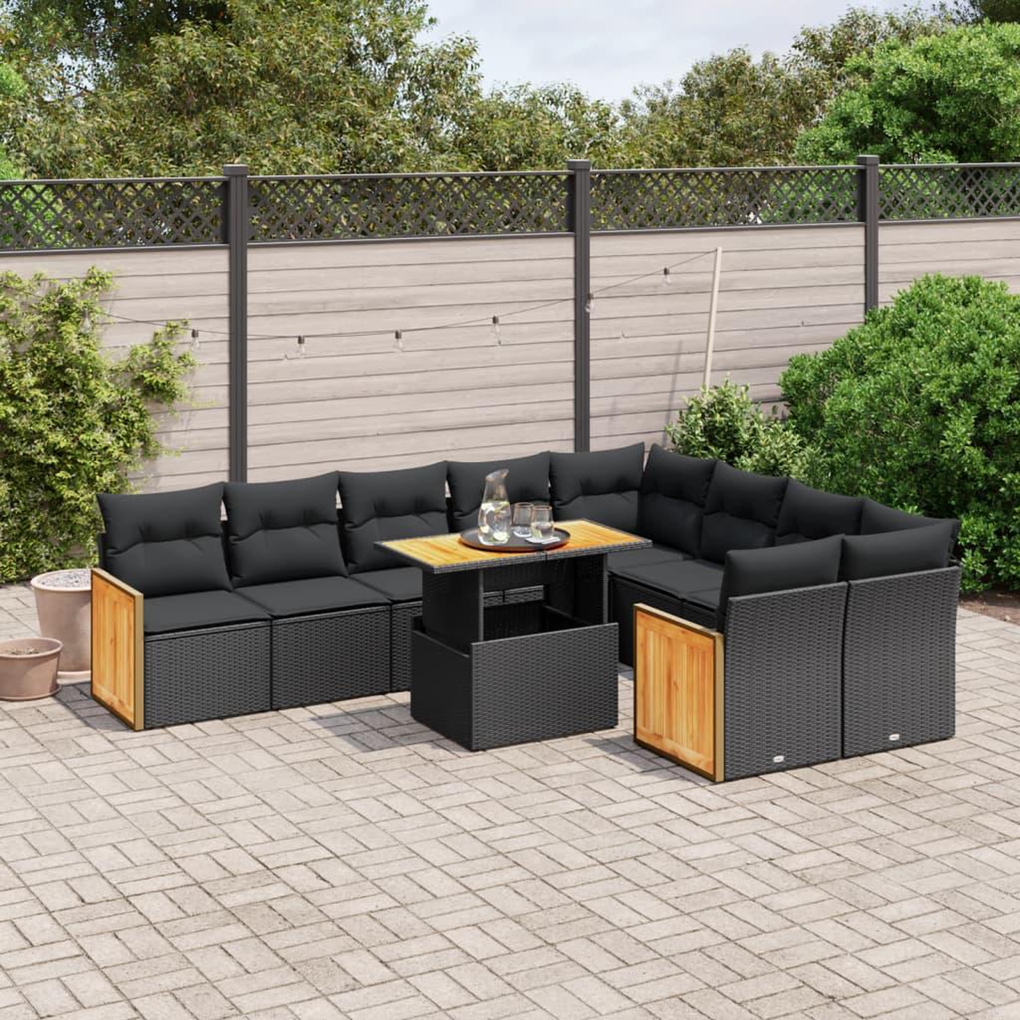 VIDAXL Salon de jardin 10 pcs avec coussins noir resine tressee