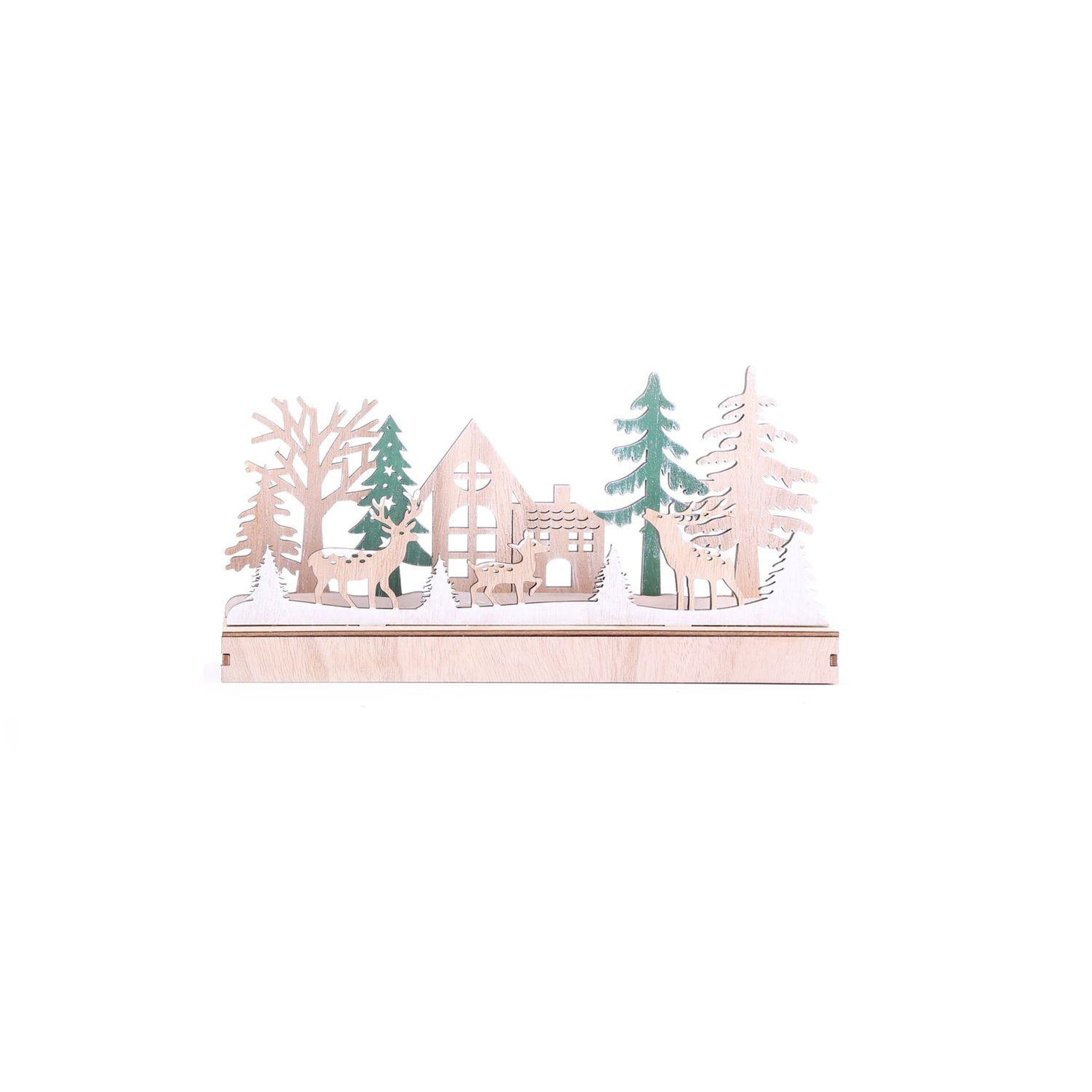 HEART OF THE HOME Décoration de Noël à poser en bois maison Forest Deco - Beige et vert