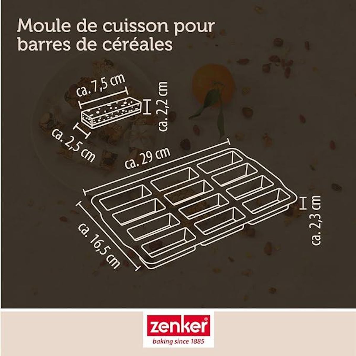 ZENKER Set pâtisserie avec moule pour 12 barres de céréales, 2 bols à mixer, verre mesureur et spatule Zenker
