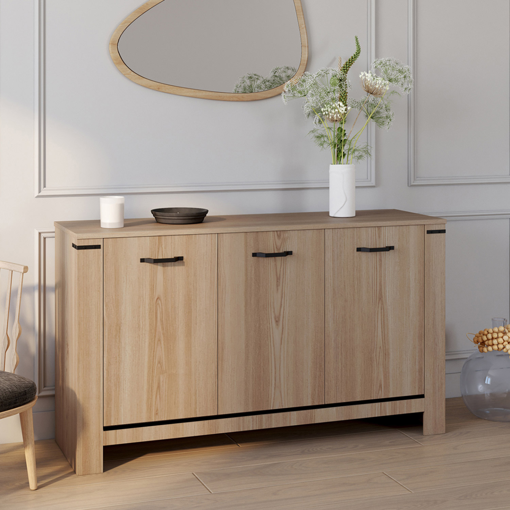 Voir la diapositive 2 : ID MARKET Buffet 140 cm idaho 3 portes design contemporain