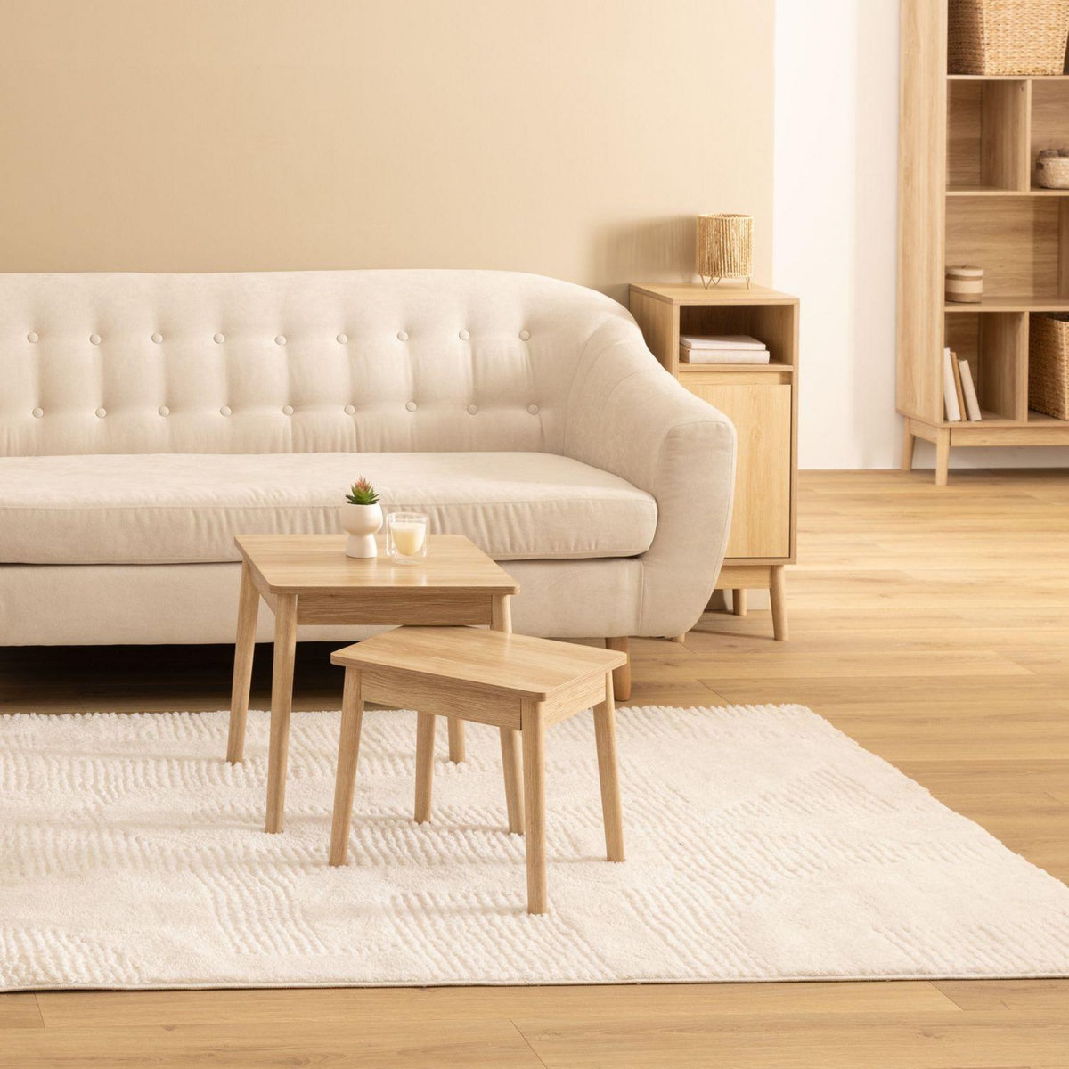 FIVE Ensemble de 2 tables à café gigognes effet bois naturel ABANA - Beige