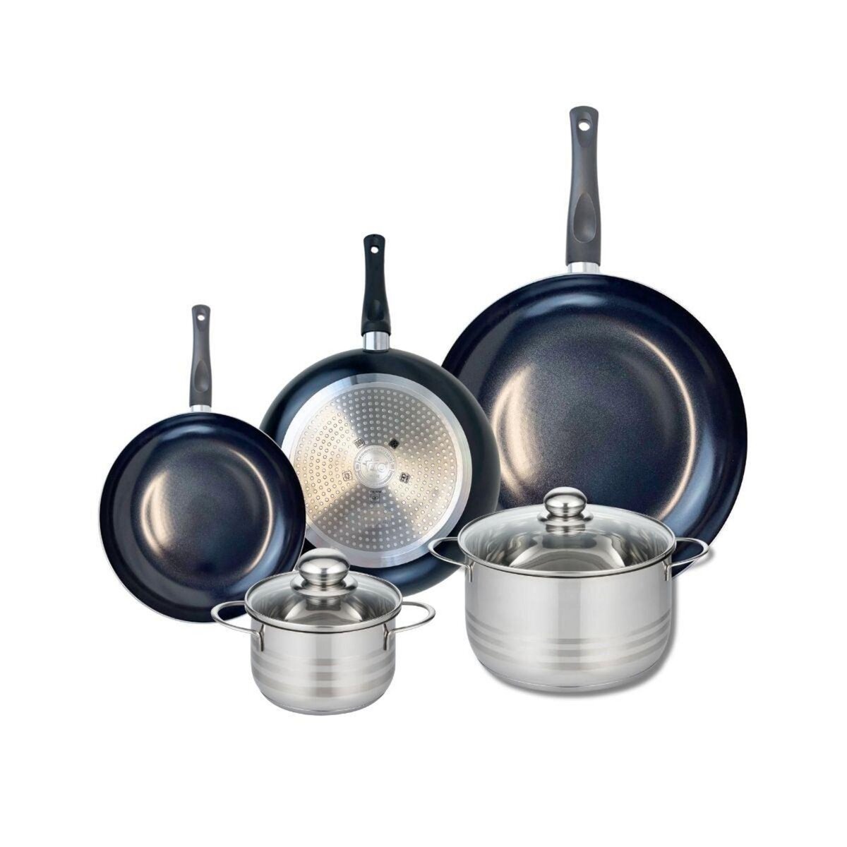 ELO Ensemble de 3 Poêles de cuisson 20, 24 et 32 cm et 2 faitouts 14 et 20 cm Elo Prima Brillant