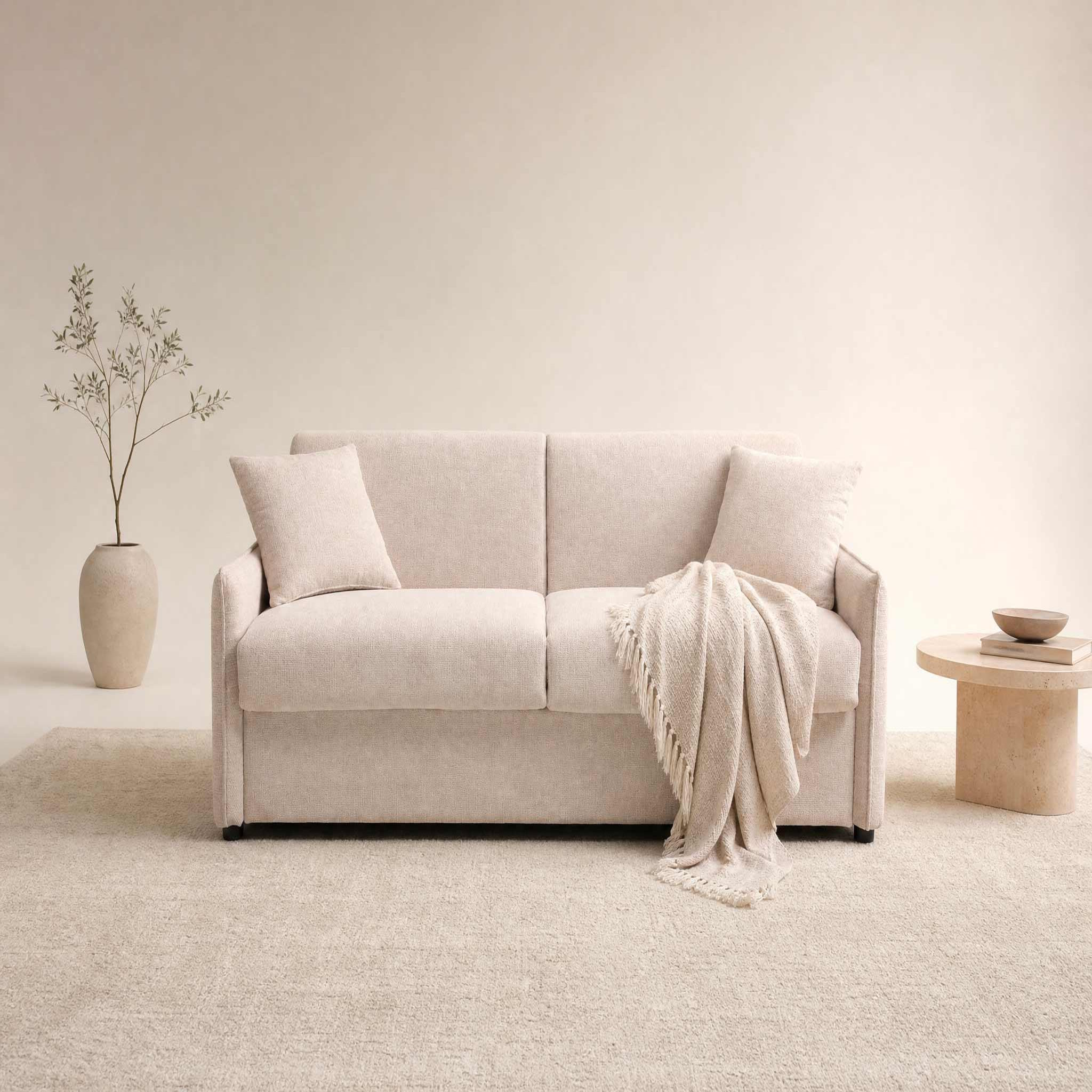 Voir la diapositive 2 : BEST MOBILIER Adele - canapé lit 2 places convertible express couchage quotidien 140x190 cm matelas 14 cm en tissu texturé