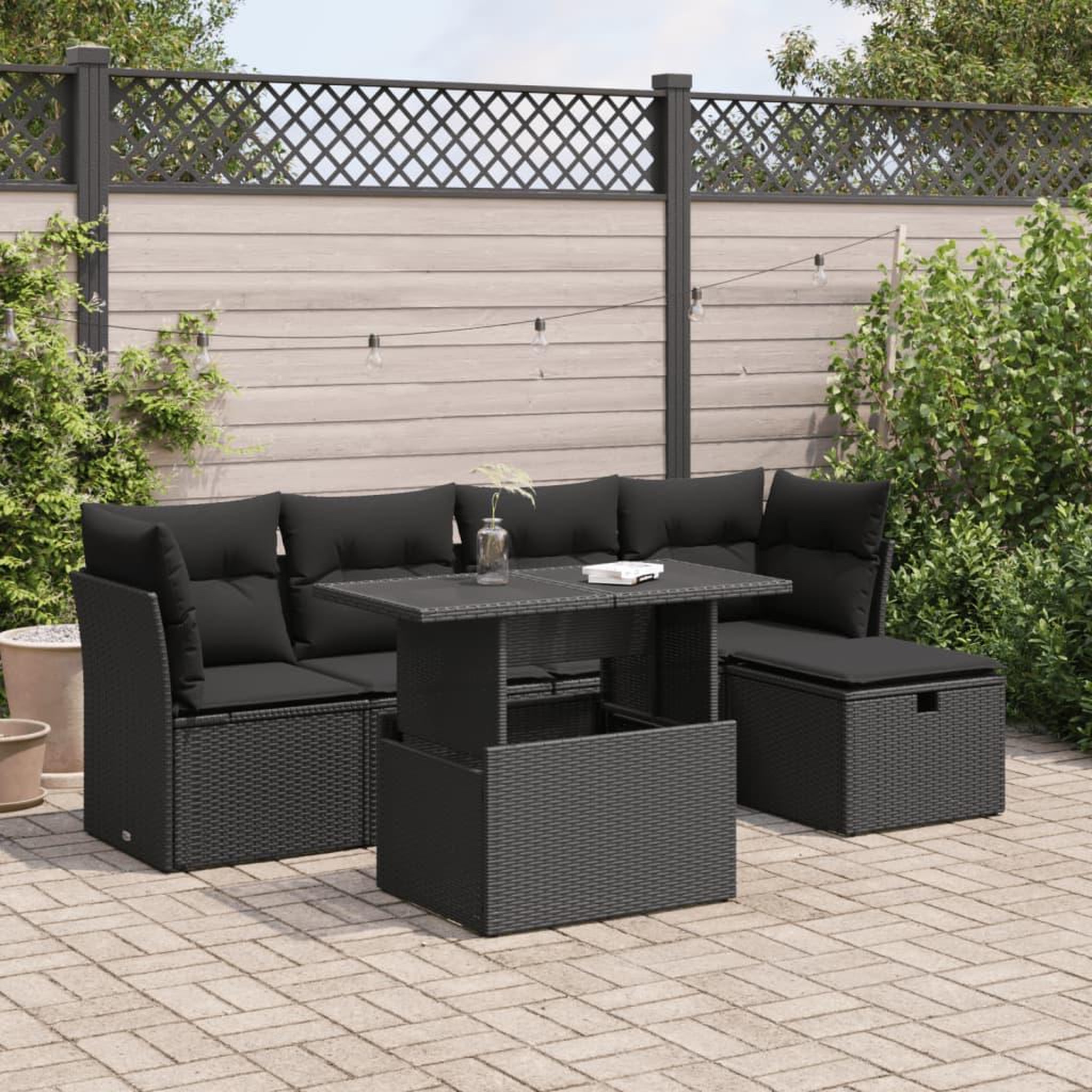 VIDAXL Salon de jardin 6 pcs avec coussins noir resine tressee