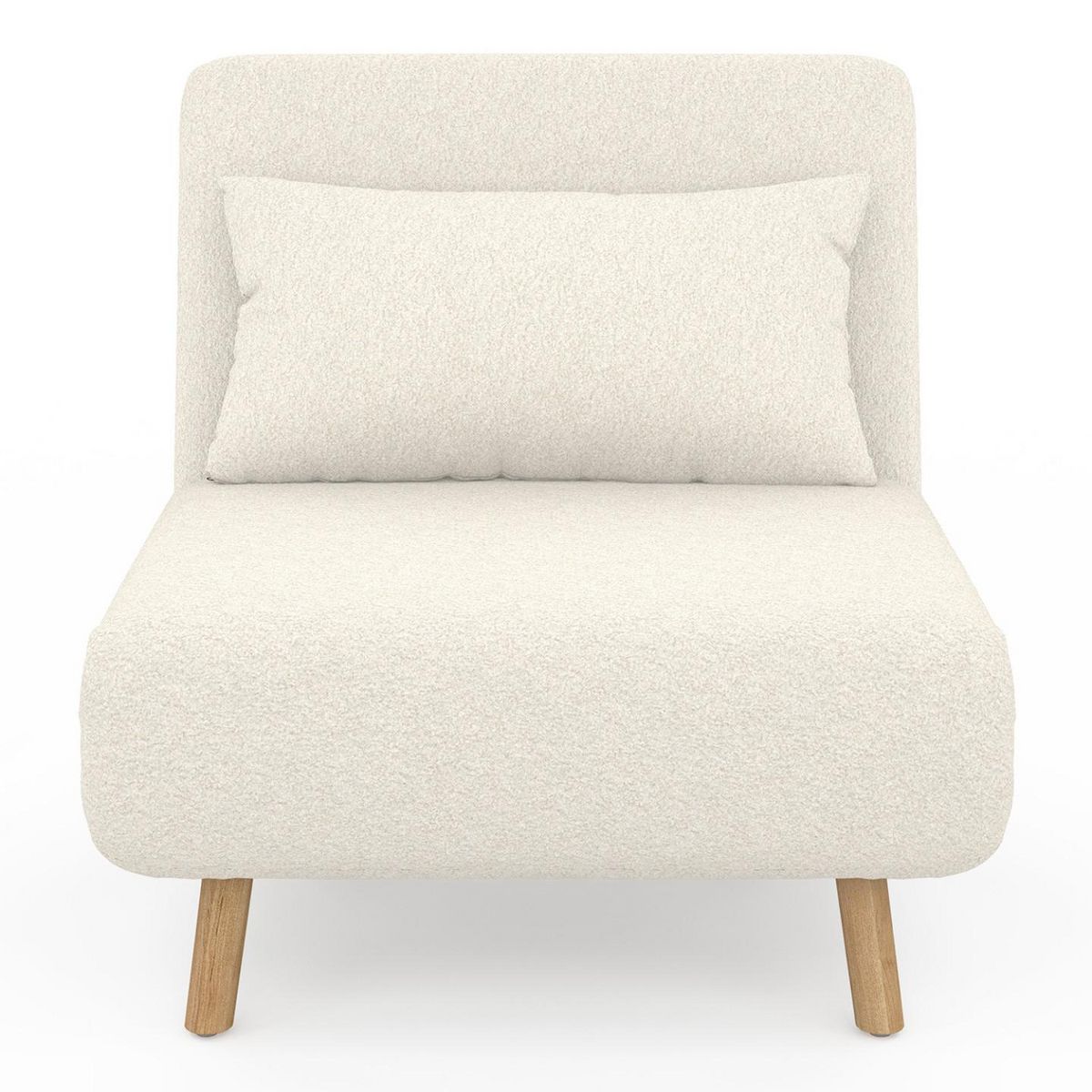 ID MARKET Fauteuil convertible ROMEO lit d'appoint 1 place 80x190 cm bouclette blanc