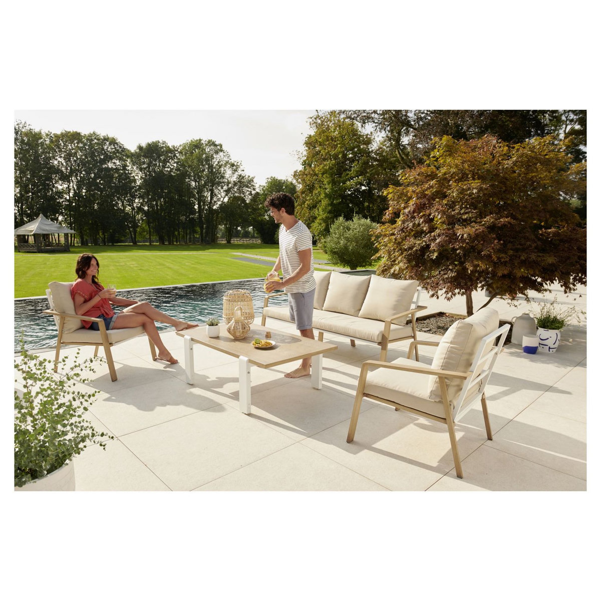 GARDENSTAR Salon bas de jardin - 6 places - Aluminium - Imitation bois