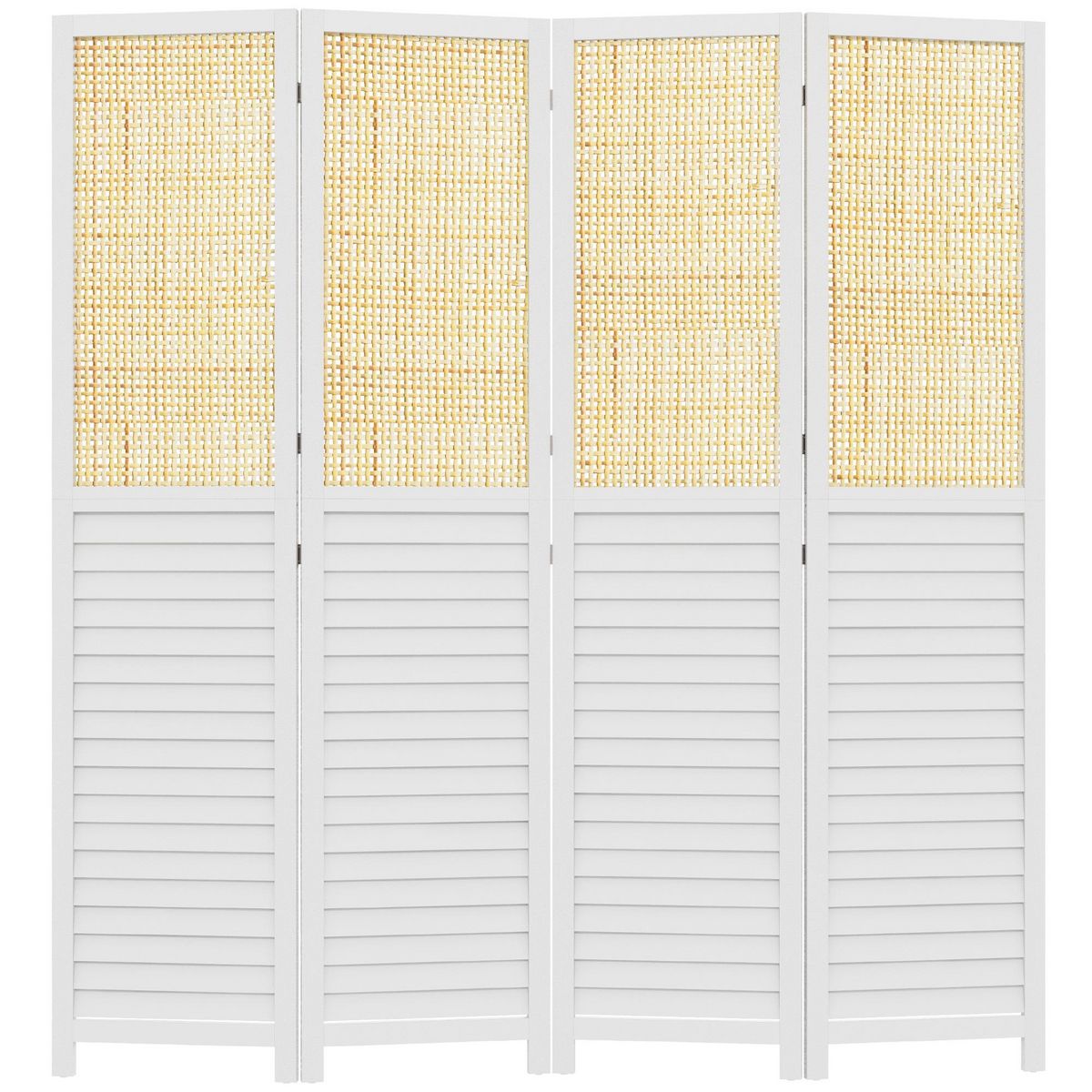 HOMCOM Paravent séparateur de pièce 4 panneaux pliables dim. 160L x 170H cm - bois blanc aspect rotin