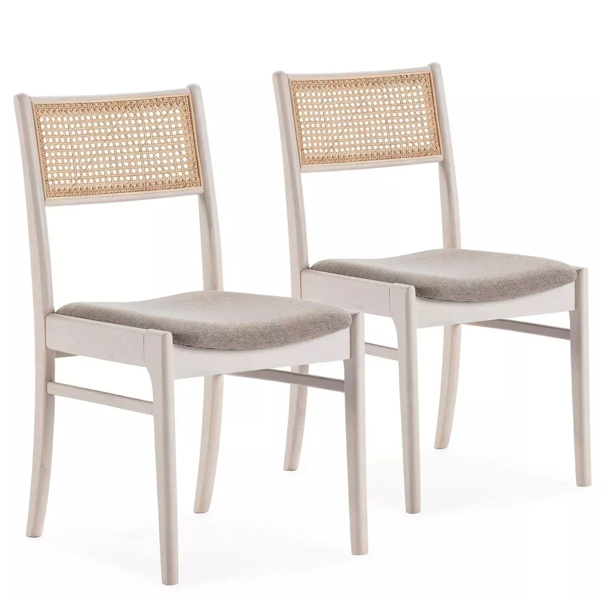 VS VENTA-STOCK Pack de 2 chaises Vilma Couleur Blanc Wash, Bois Massif et Rotin naturel