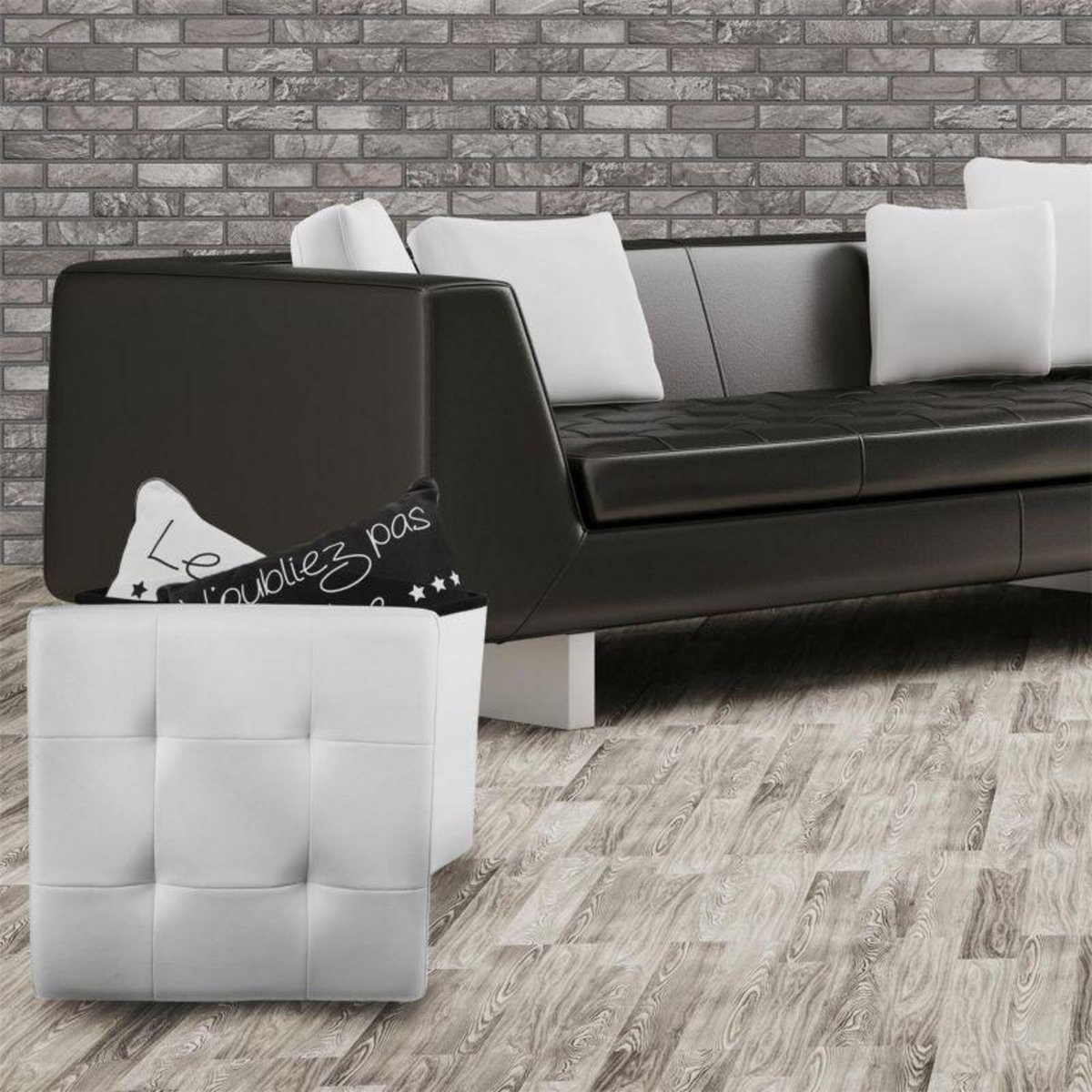 Paris Prix Pouf Coffre Pliable Capitonné  Cesaro  37cm Blanc