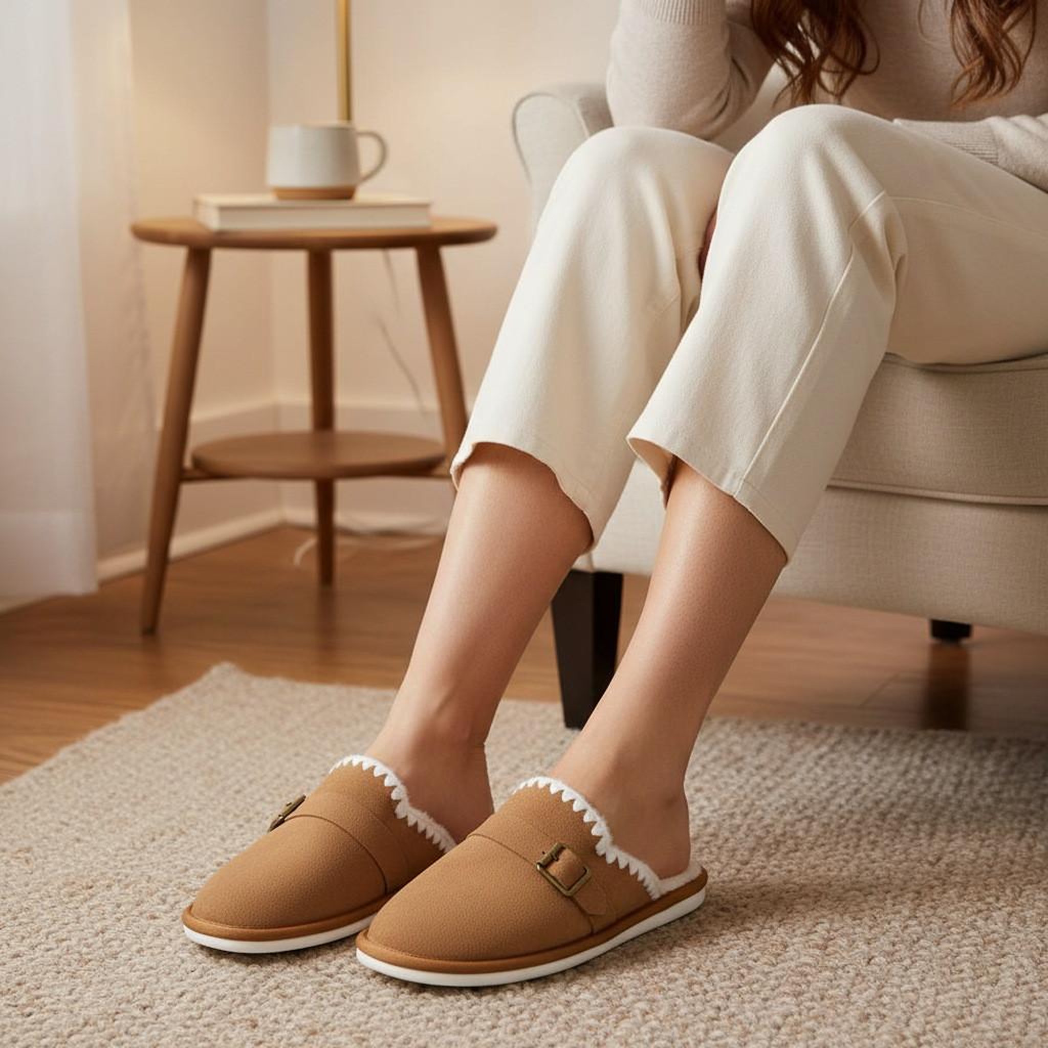 Voir la diapositive 2 : OZABI OZABI Mules Femme, Aspect Daim, Broderie Scandinave, Doublure Fourrure