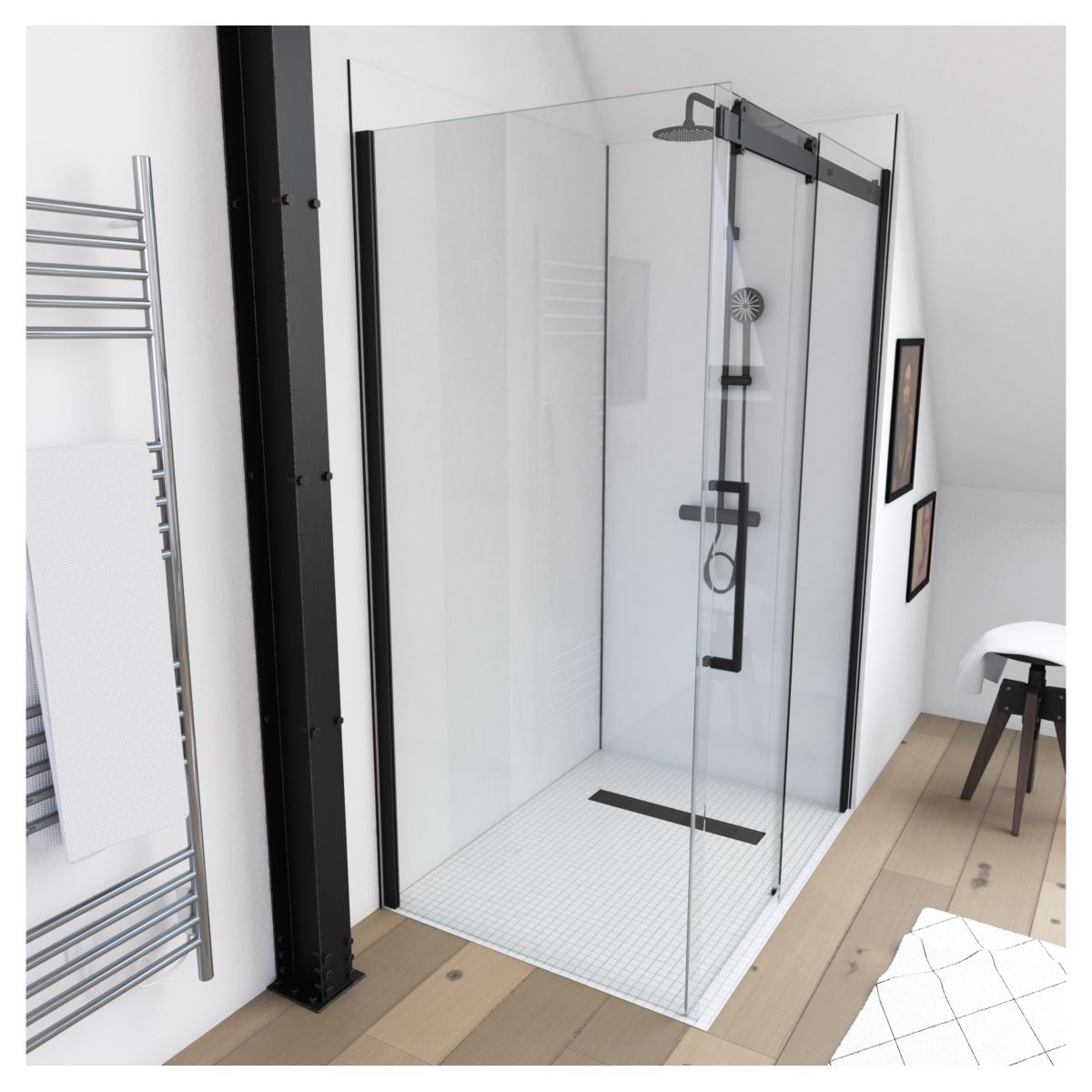 Paroi de douche ROLLING BLACK SIDE 90 / RETOUR 90