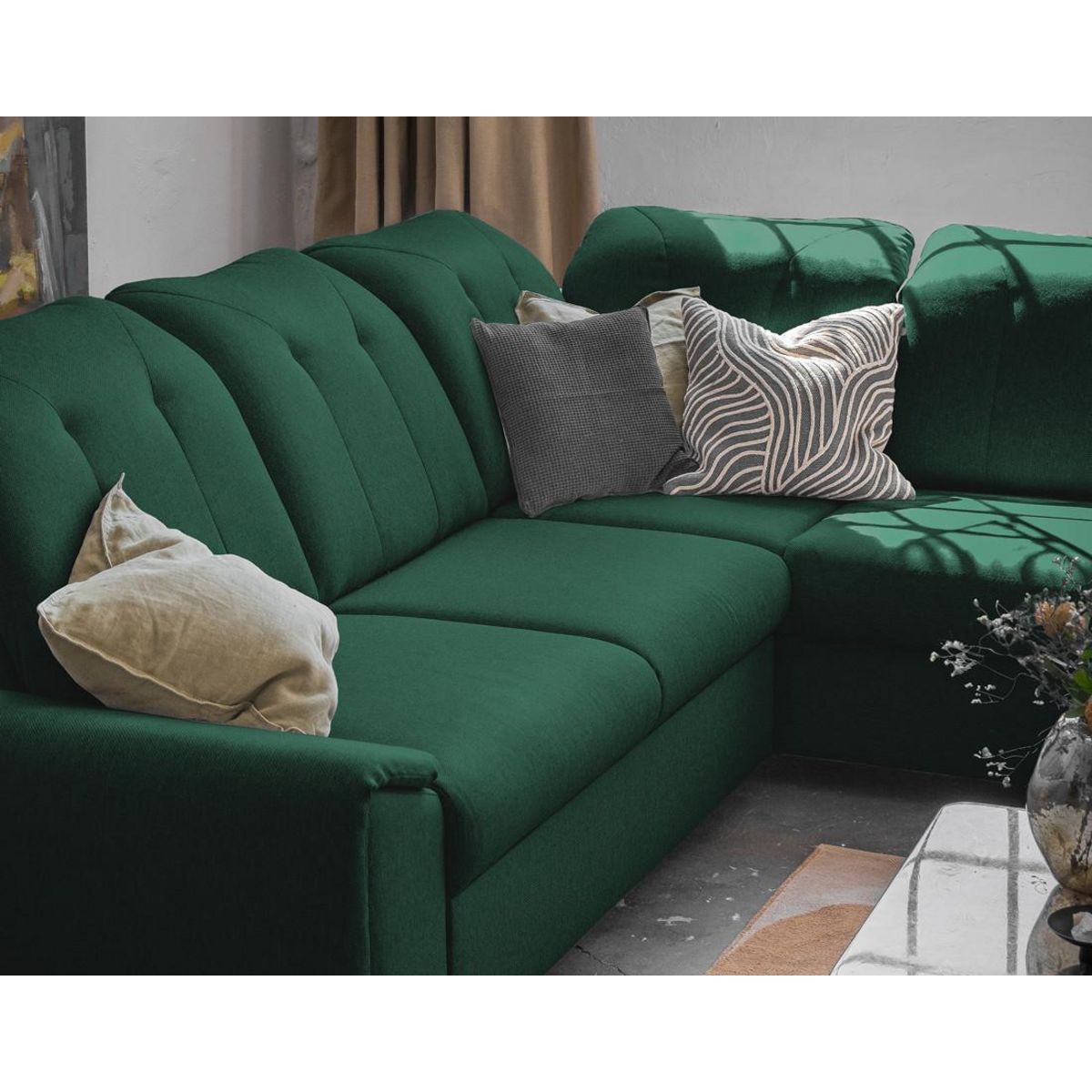 BEST MOBILIER Paul - canapé d'angle droit - 5 places - convertible avec coffre et têtières - en tissu