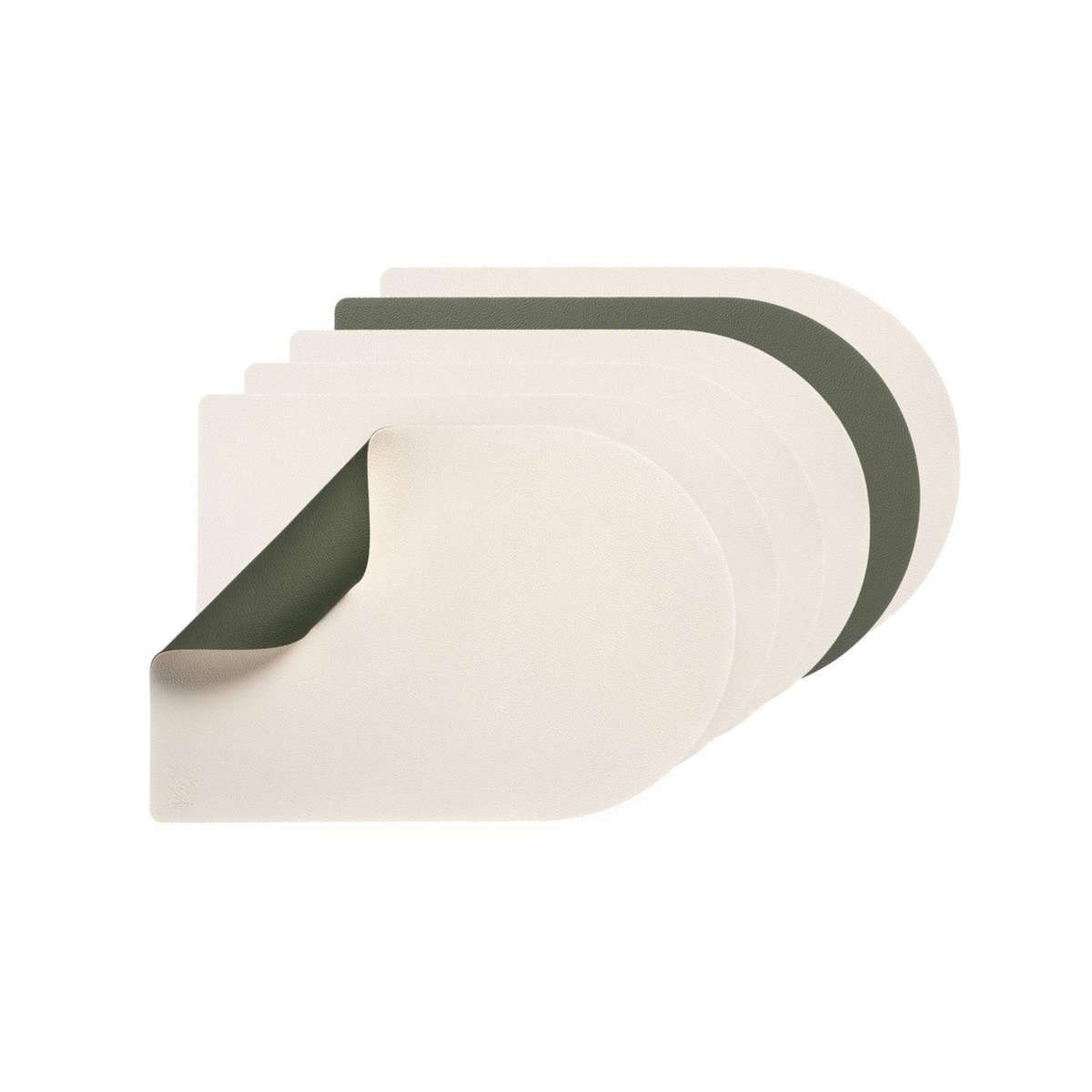 BJORN Set de table rectangovale réversible - 6 pièces - Cuir recyclé blanc crème et vert de gris