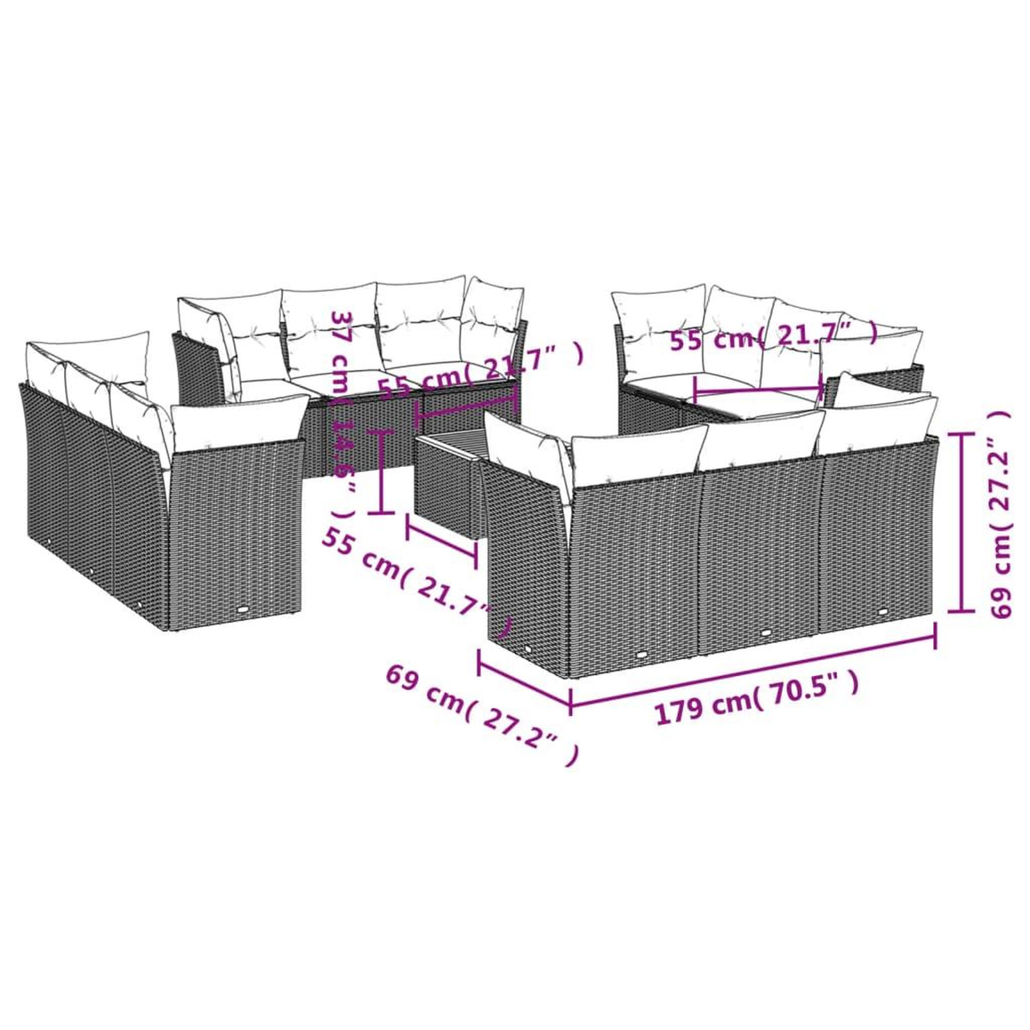 Voir la diapositive 3 : VIDAXL Salon de jardin avec coussins 13 pcs gris resine tressee