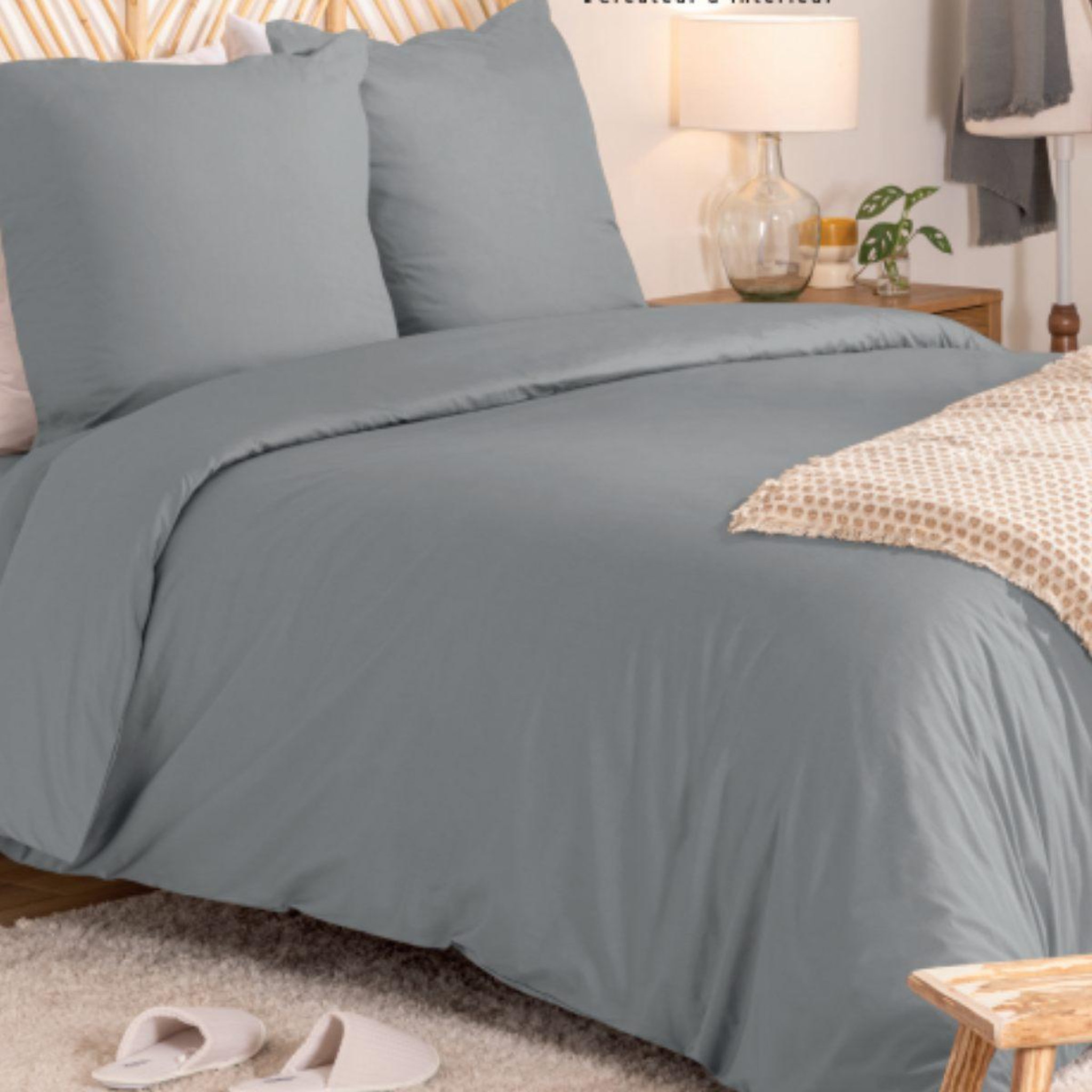 ATMOSPHERA Parure de lit 3 pièces  percale  240x220cm gris