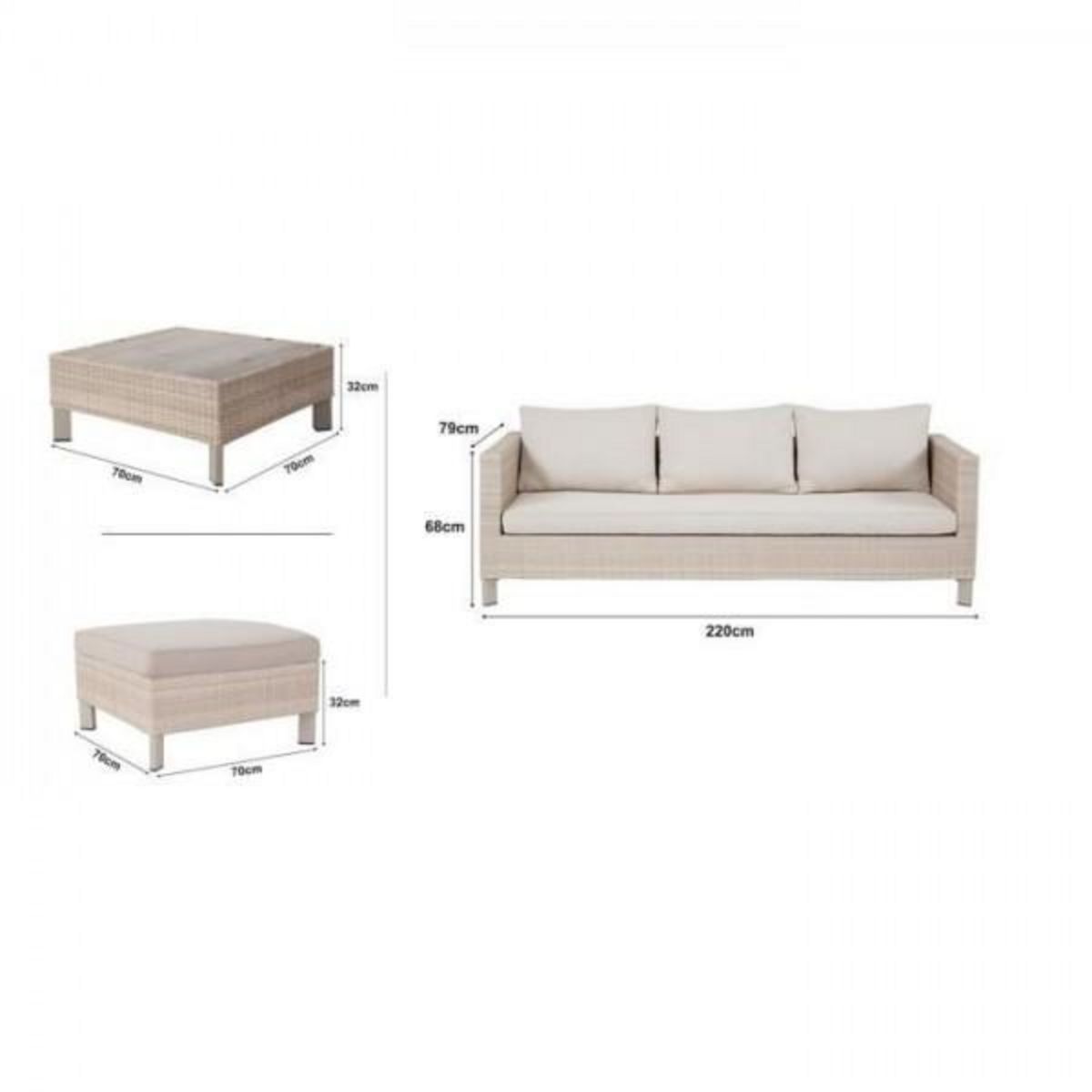 MARKET24 Salon de jardin en résine tressée avec coussins - 4 personnes - CUBA - Beige