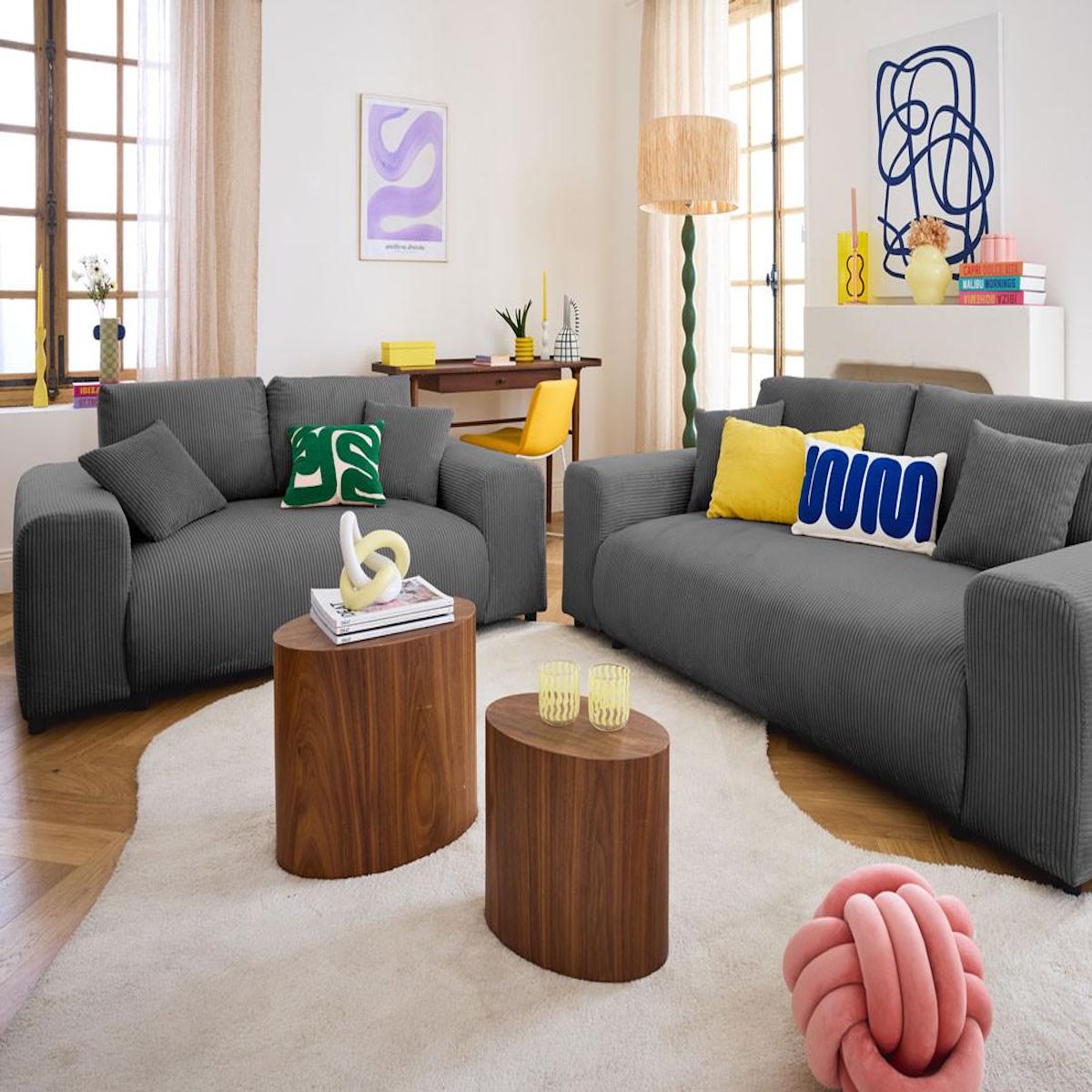 LISA DESIGN Garance - canapé droit 3 places - en velours côtelé