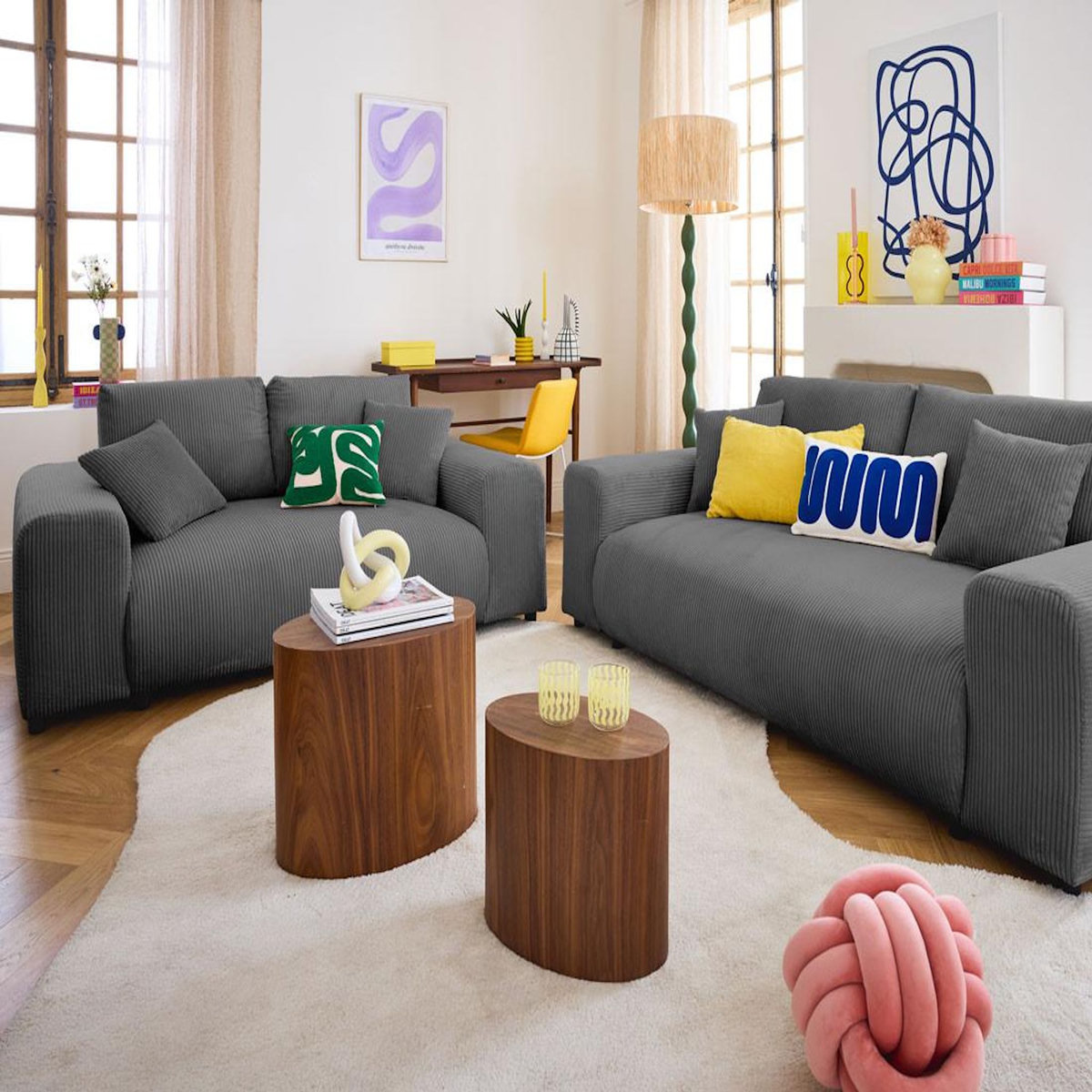 LISA DESIGN Garance - canapé droit 3 places - en velours côtelé