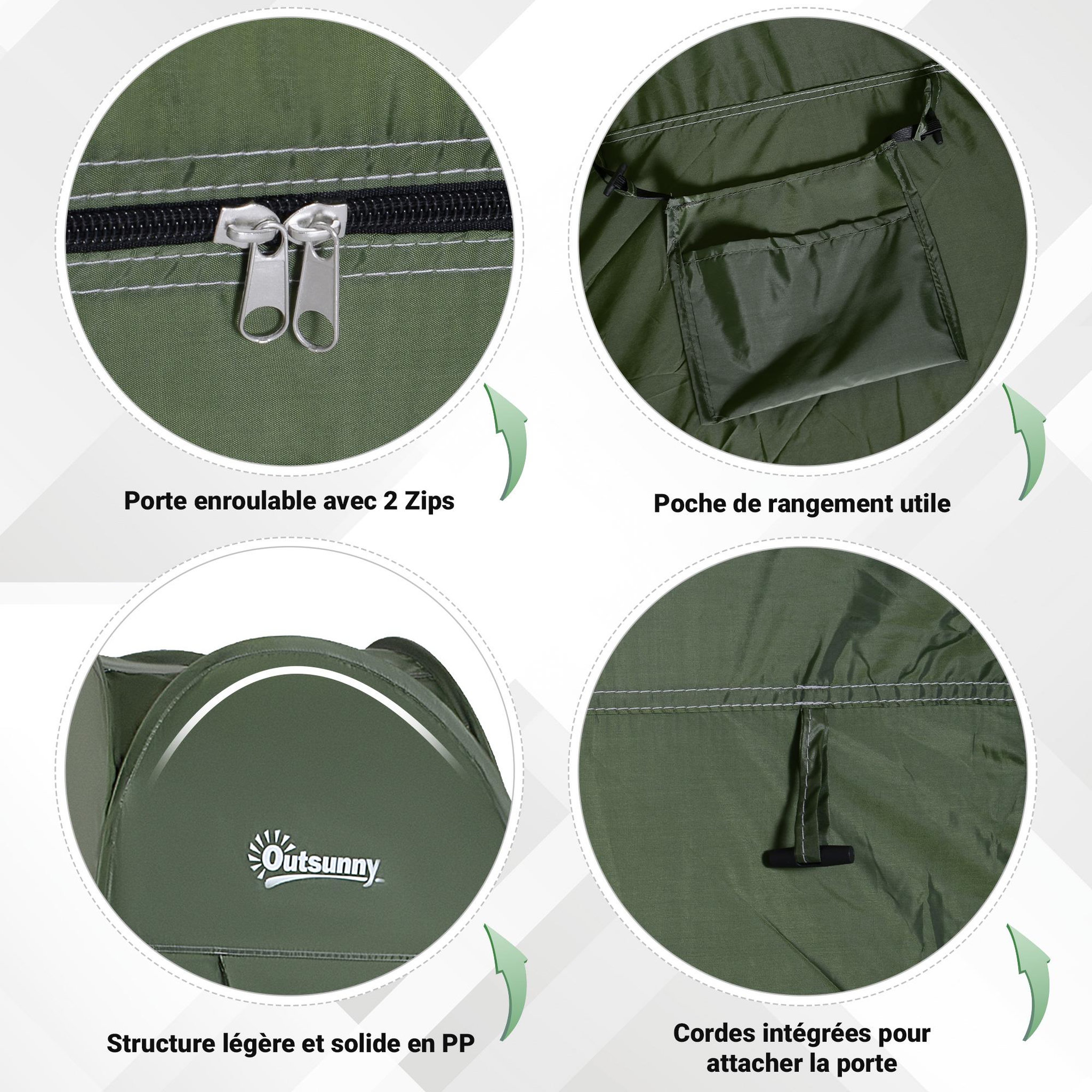 Voir la diapositive 5 : OUTSUNNY Tente de douche pliable pop-up automatique instantanée cabinet de changement camping polyester vert