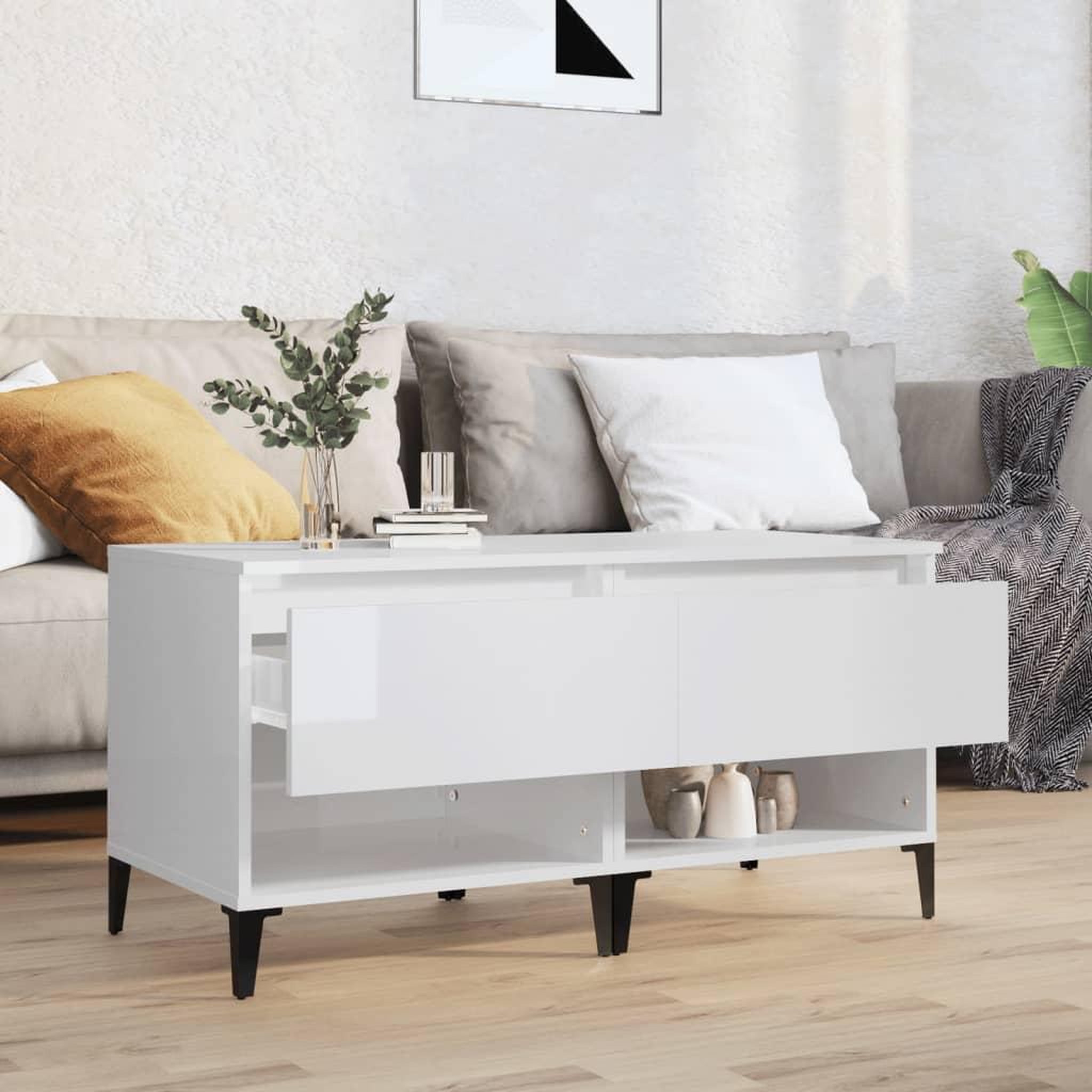 Voir la diapositive 3 : VIDAXL Tables d'appoint 2pcs Blanc brillant 50x46x50cm Bois ingenierie