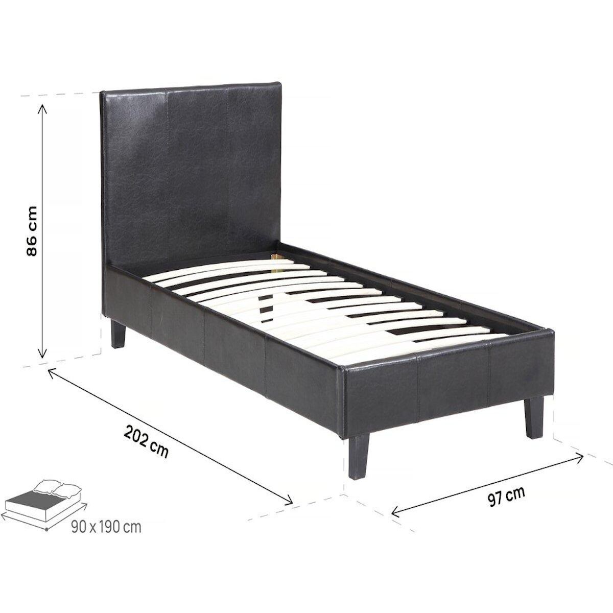 Habitat et Jardin Lit  Lina  - 90 x 190 cm - Noir