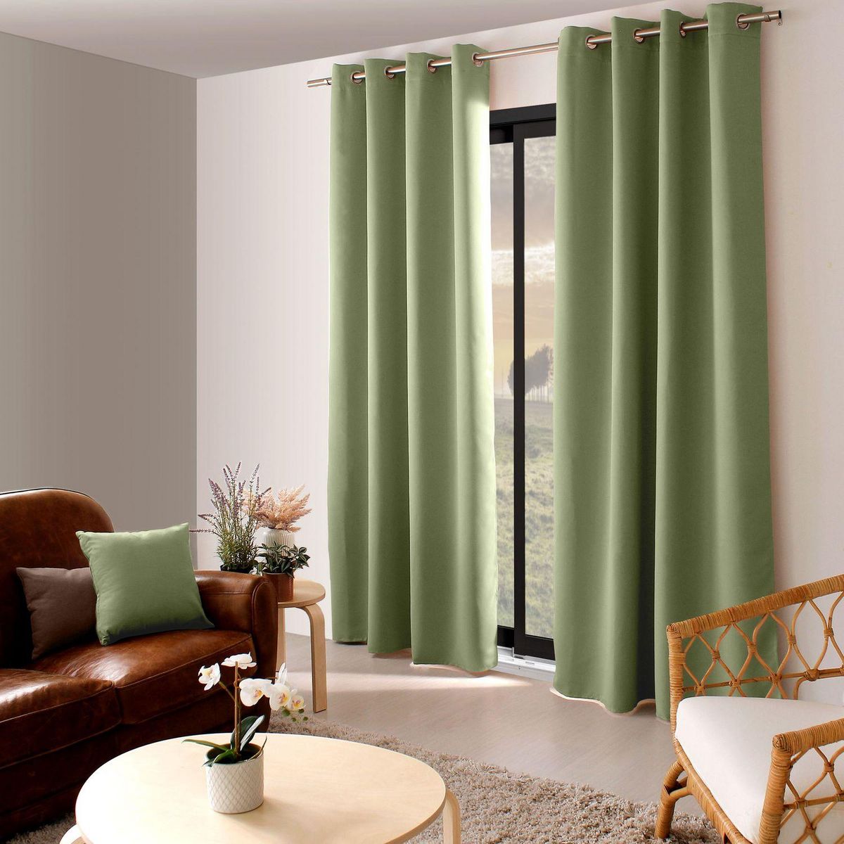 TOILINUX Rideau occultant Basic à 8 œillets - 140 x 240 cm - Vert Argile