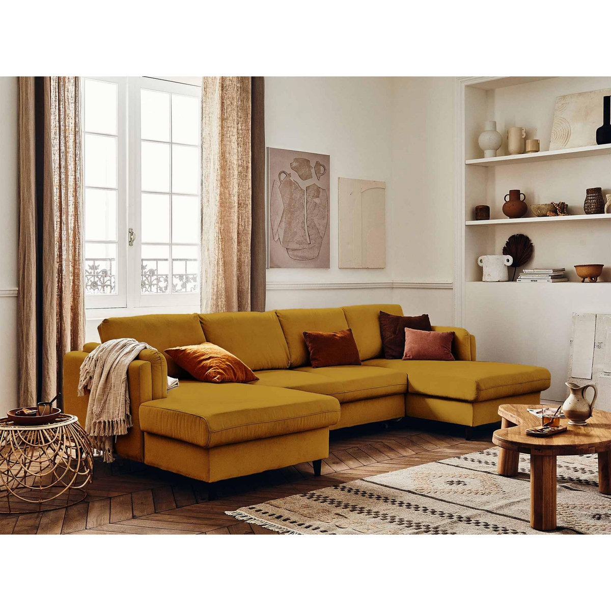 LISA DESIGN Brooke - canapé panoramique en u - 7 places - convertible avec coffre - en velours