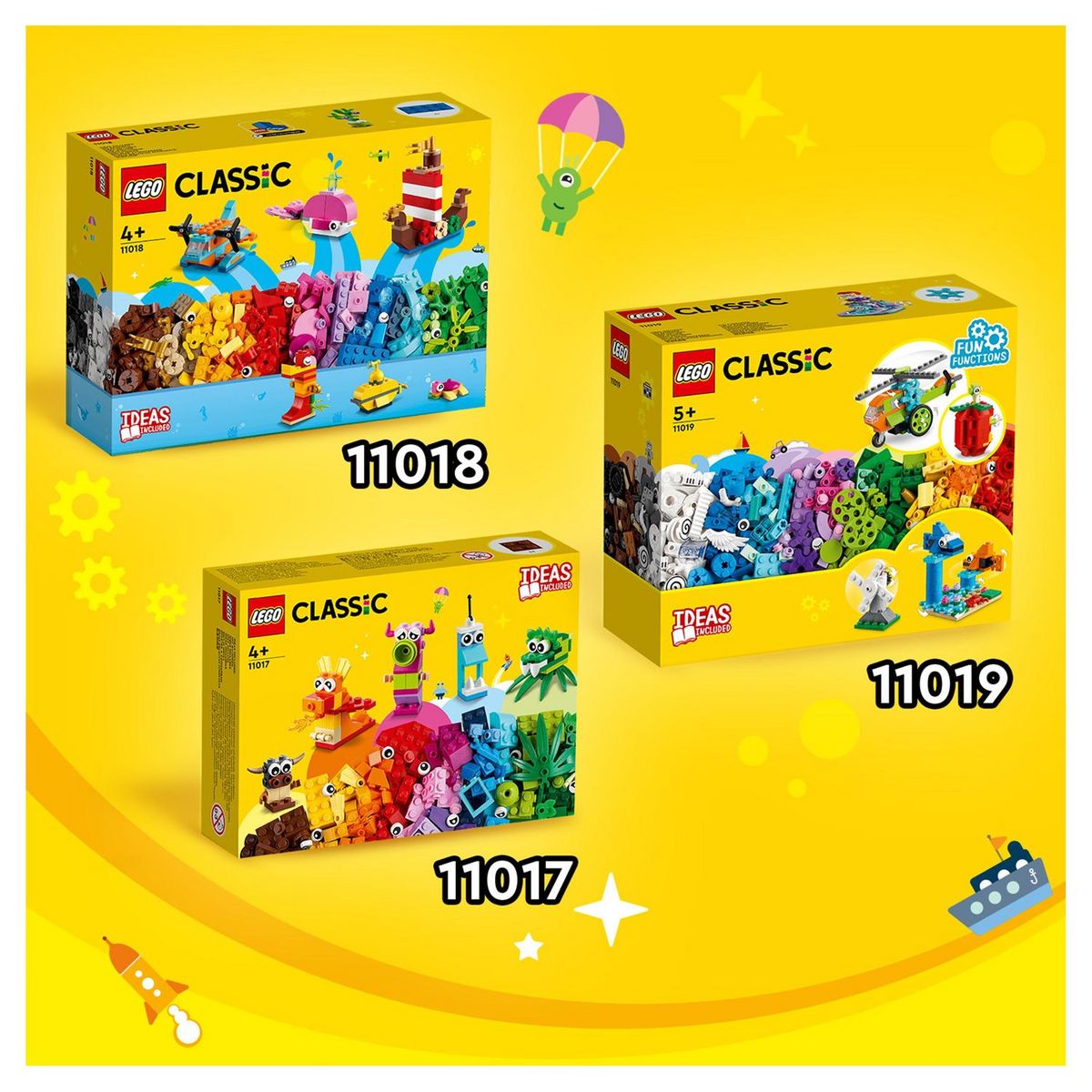 LEGO Classic 11017 - Monstres Créatifs, Boite de Briques, 5 Jouets en Forme de Mini-Monstre à Construire