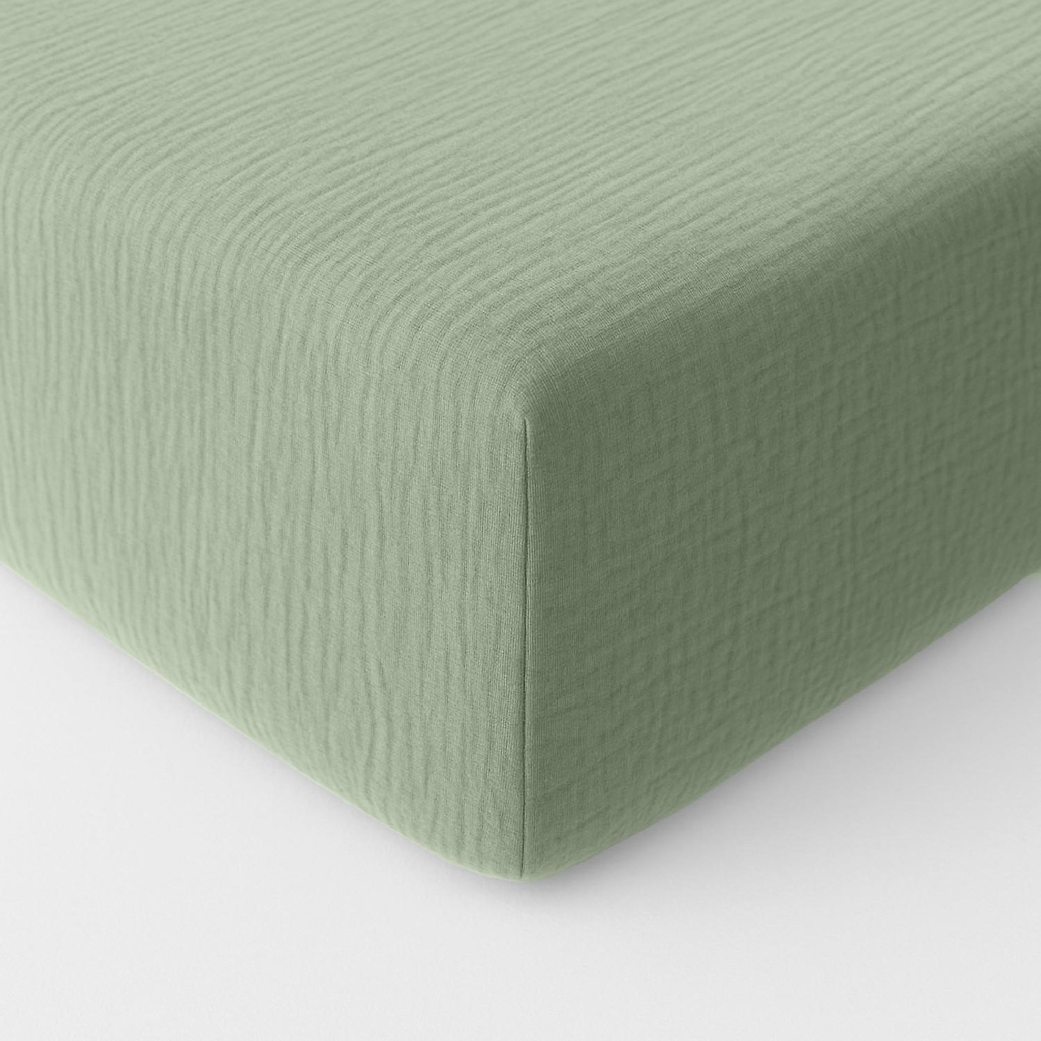 BATON ROUGE Drap housse 100% gaze de coton lavé vert givrée. Coloris disponibles : Vert