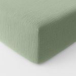 BATON ROUGE Drap housse 100% gaze de coton lavé vert givrée. Coloris disponibles : Vert