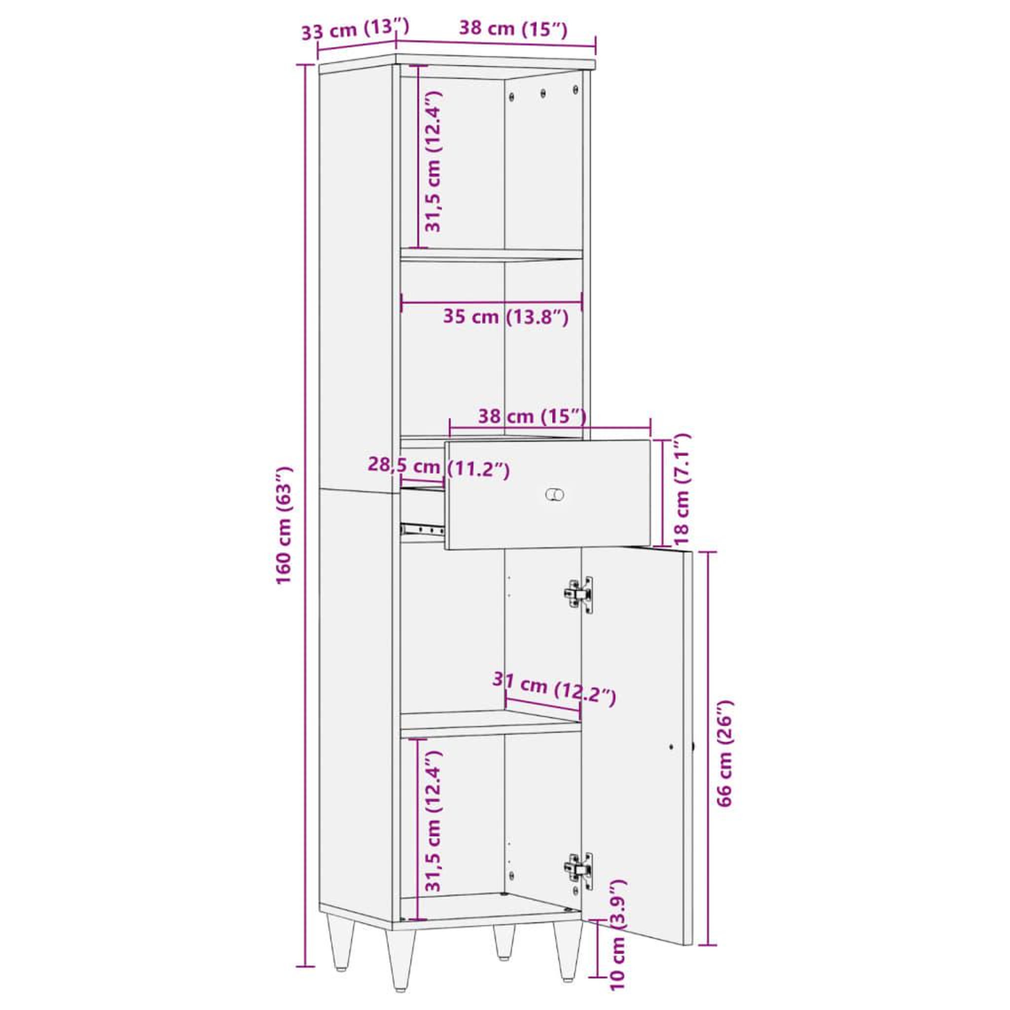 Voir la diapositive 6 : VIDAXL Armoire de salle de bain 38x33x160 cm bois massif de manguier