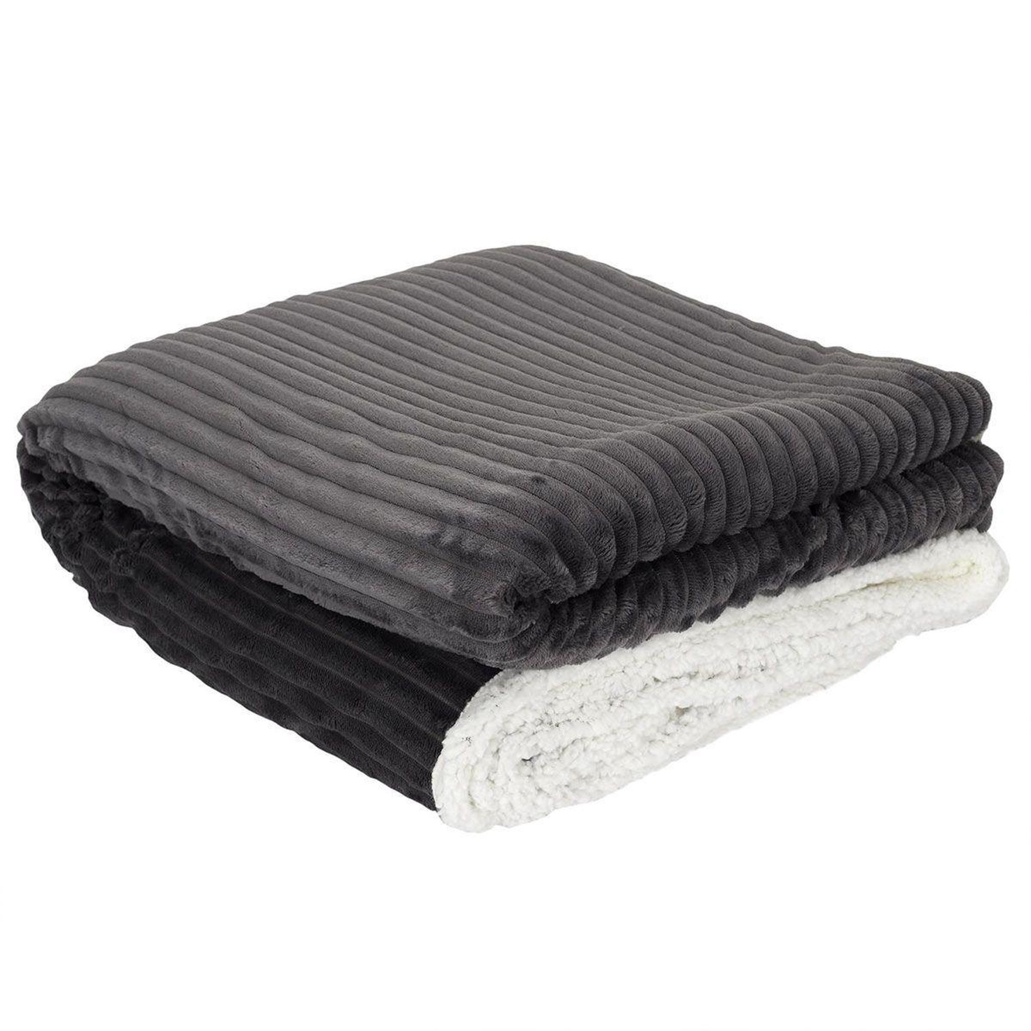 The Home Deco Factory Plaid flanelle côtelé  sherpa  180x220cm gris