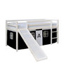 Voir la diapositive 3 : HomeStyle4U Lit Simple Blanc 90x200 en hauteur avec echelle et rideau Foncé et toboggan
