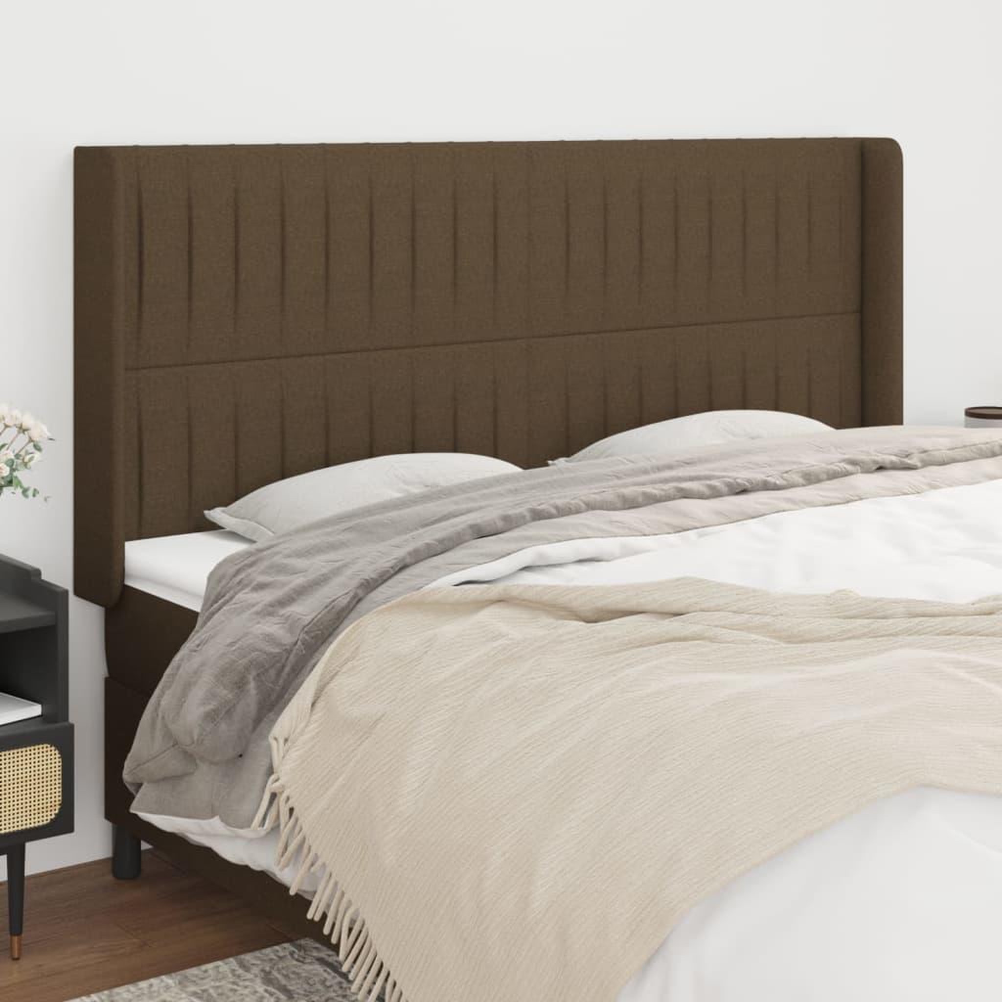 Voir la diapositive 1 : VIDAXL Tete de lit avec oreilles Marron fonce 203x16x118/128 cm Tissu