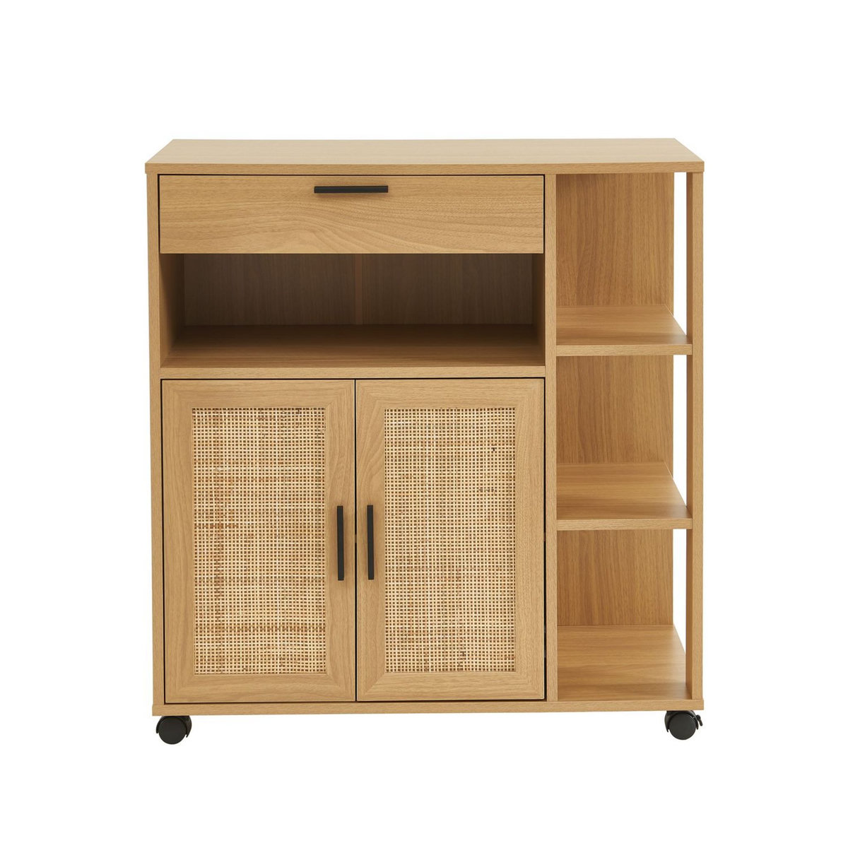 Desserte de cuisine 2 portes 1 tiroir en cannage naturel L80cm AMANDINE