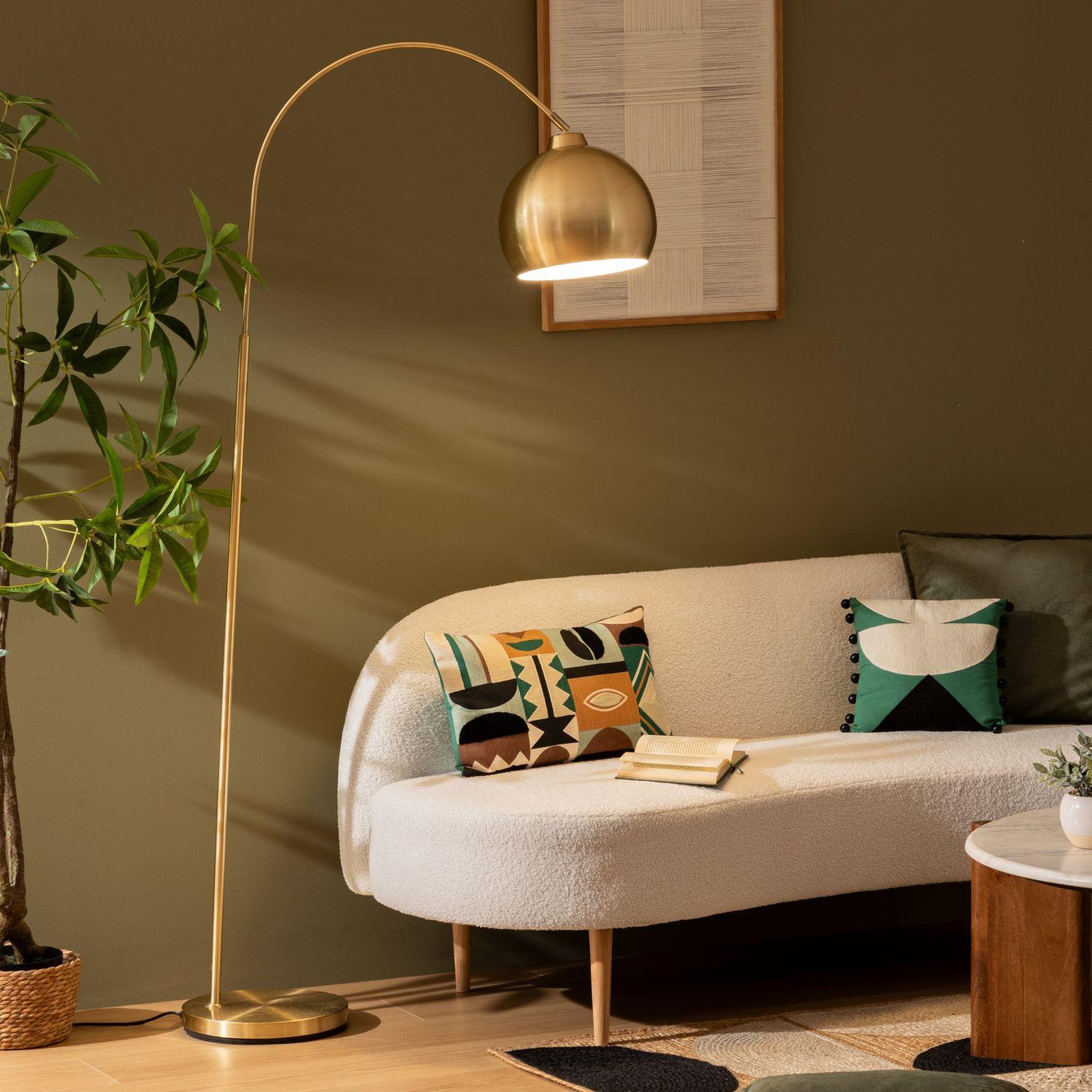 Voir la diapositive 2 : ATMOSPHERA Lampadaire arc en acier floris - h. 177 cm - doré
