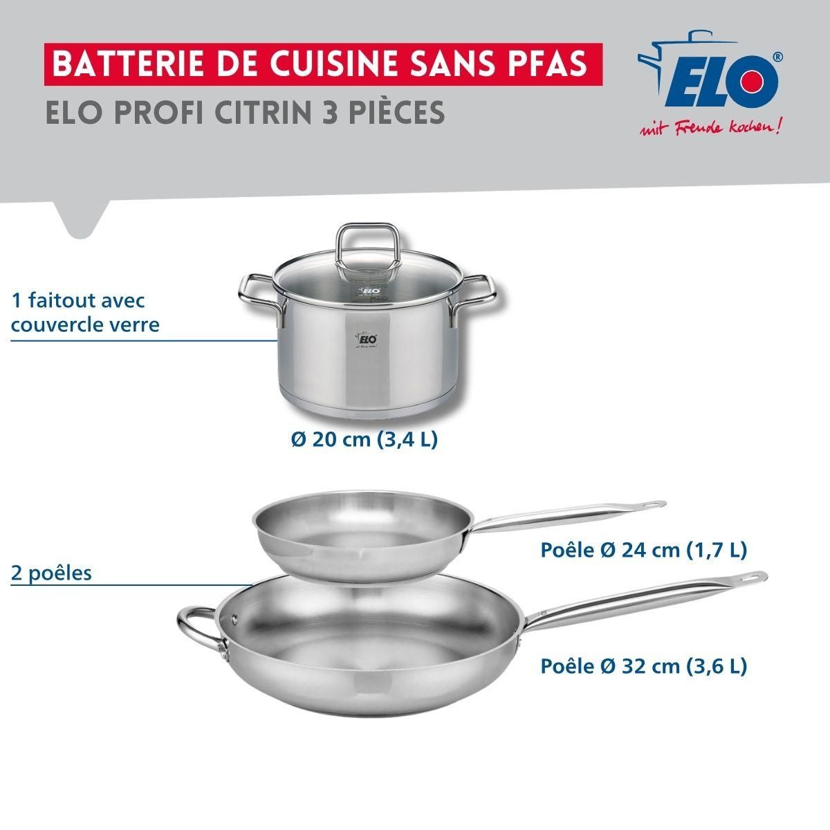 666 Barcelona Ensemble de 2 Poêles de cuisson 24 et 32 cm et 1 faitout 20 cm Elo Profi Citrin