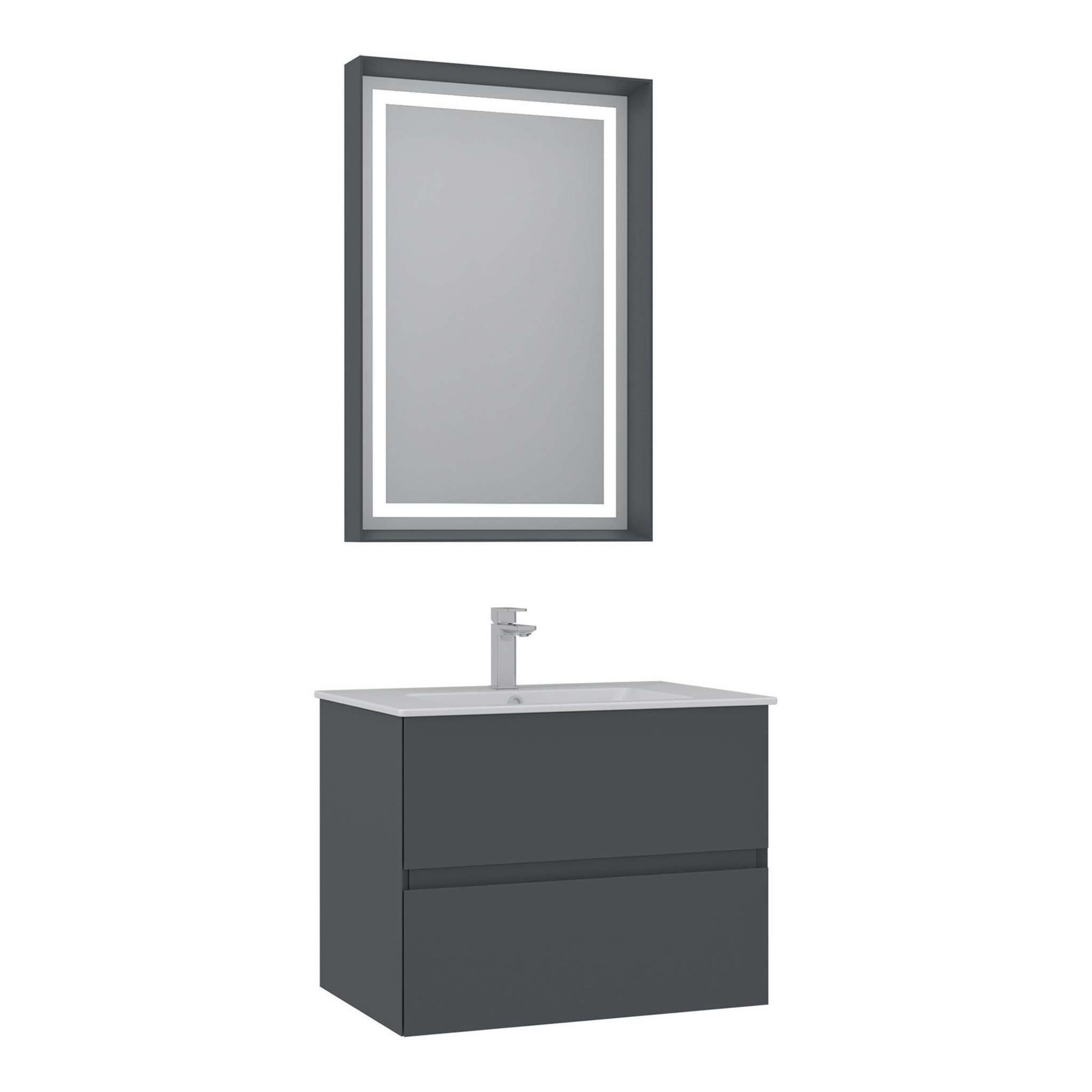Habitat et Jardin Meuble avec simple vasque et miroir  Nest 71 v2  - 71 x 51 x 55 cm - Matte Anthracite