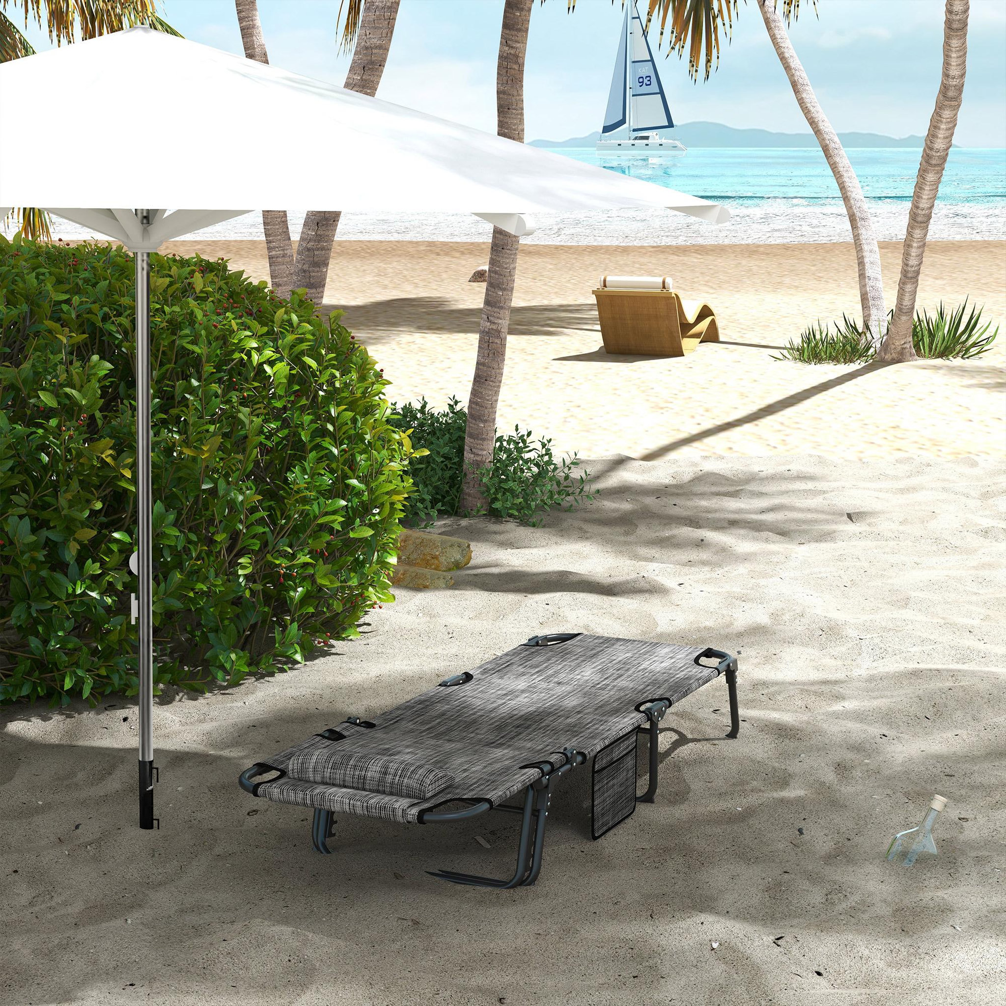 Voir la diapositive 5 : OUTSUNNY Lot de 2 transats bains de soleil pliables inclinables - tétière, matelas épais - métal tissu gris