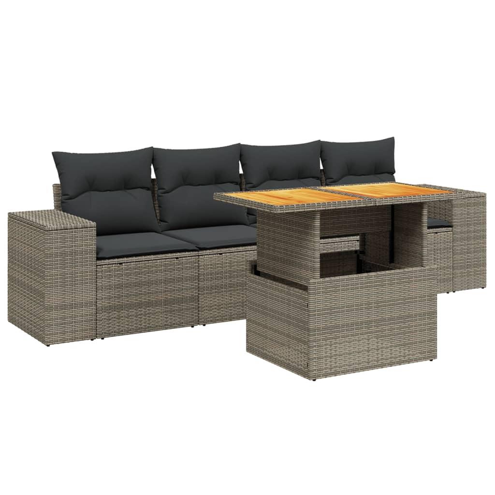 Voir la diapositive 2 : VIDAXL Salon de jardin 5 pcs avec coussins gris resine tressee